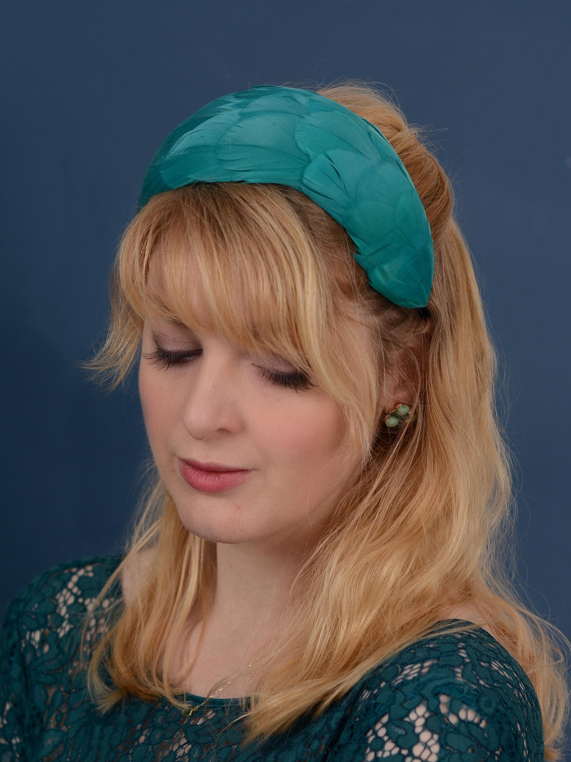 Luxury Teal Goose Feather Bandeau Headband Fascinator | Feather Hat | Wedding Fascinator