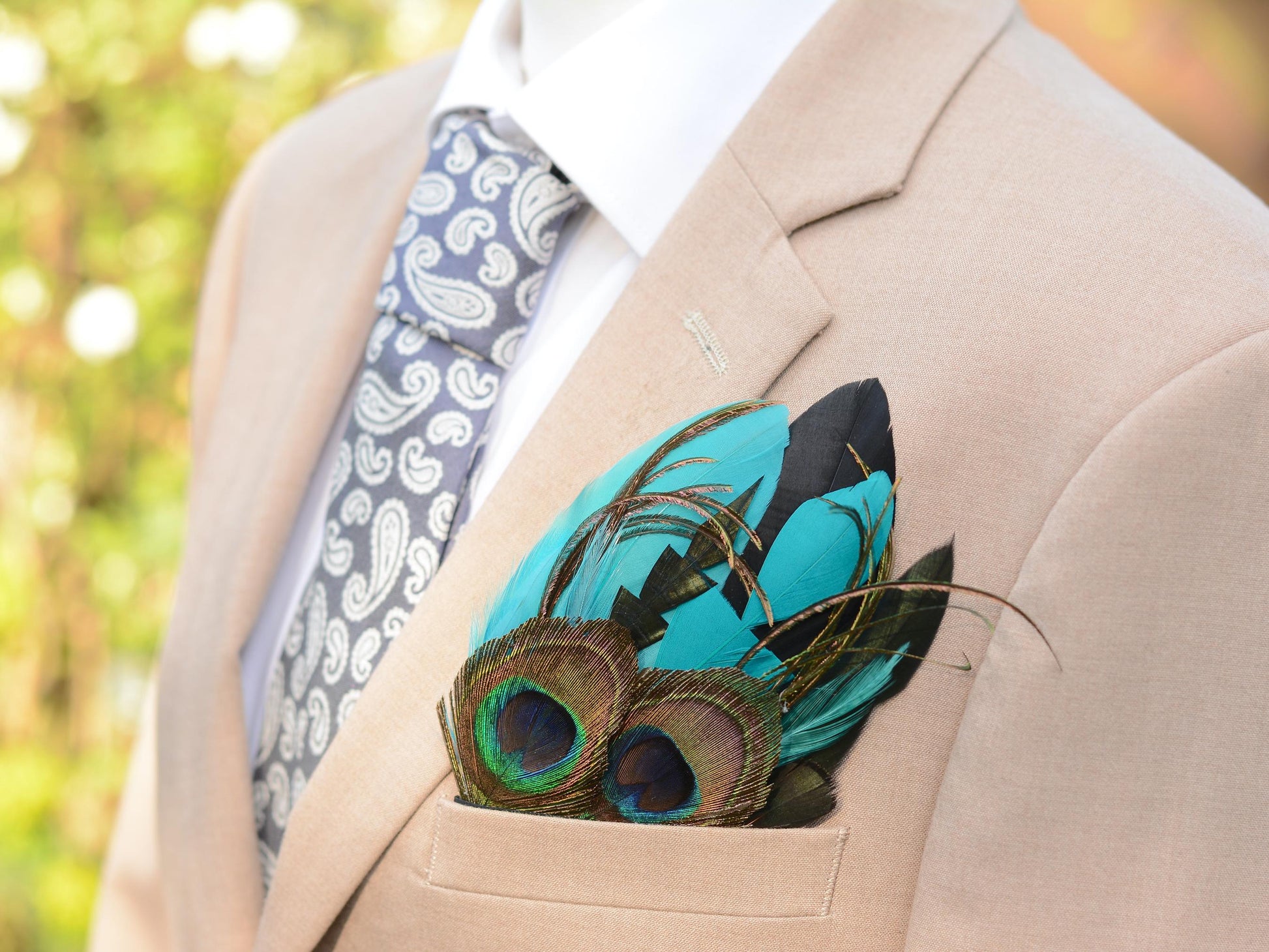 Teal, Green and Black Peacock Feather Pocket Square No.246 | Suit Accessory | Feather Neck Tie | Grooms Outfit | Groomsmen Gift