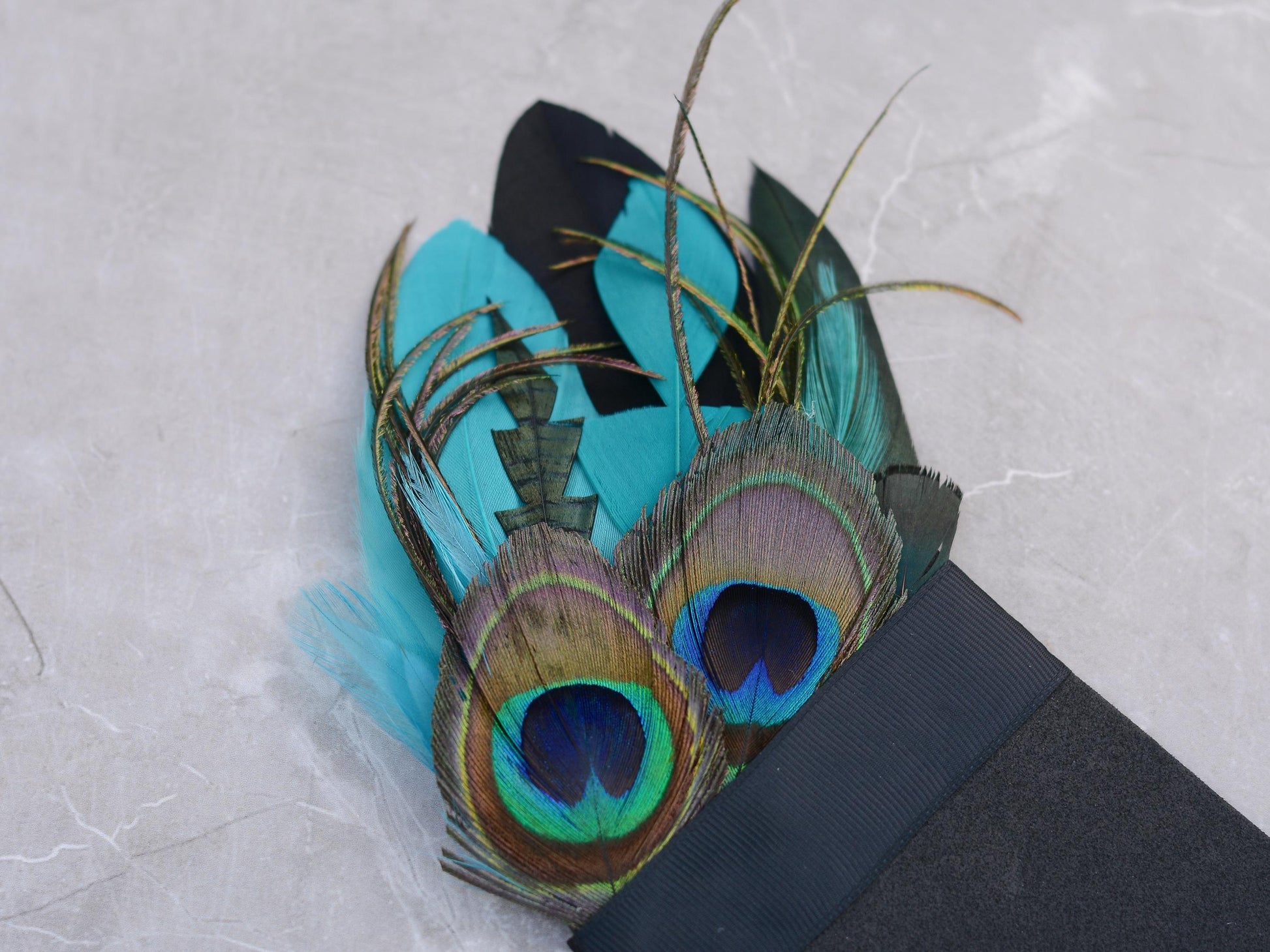 Teal, Green and Black Peacock Feather Pocket Square No.246 | Suit Accessory | Feather Neck Tie | Grooms Outfit | Groomsmen Gift