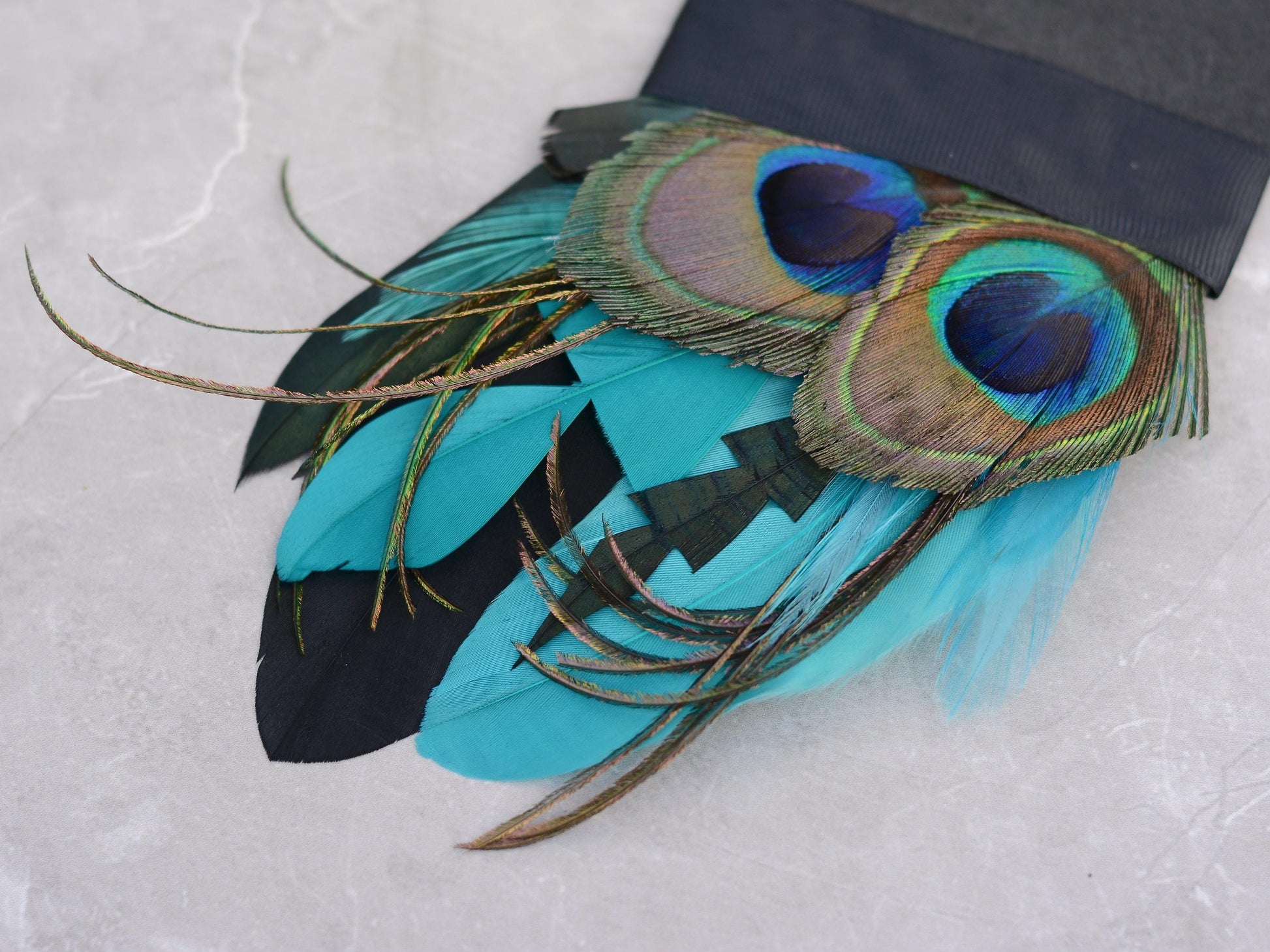 Teal, Green and Black Peacock Feather Pocket Square No.246 | Suit Accessory | Feather Neck Tie | Grooms Outfit | Groomsmen Gift