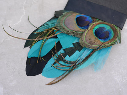 Teal, Green and Black Peacock Feather Pocket Square No.246 | Suit Accessory | Feather Neck Tie | Grooms Outfit | Groomsmen Gift