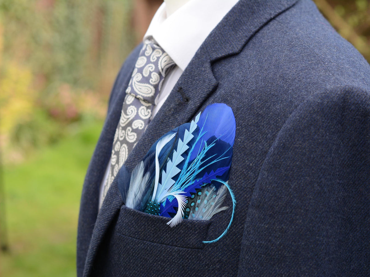 Shades of Blue Goose Feather Pocket Square No.181 | Suit Accessory | Feather Neck Tie | Grooms Outfit | Groomsmen Gift