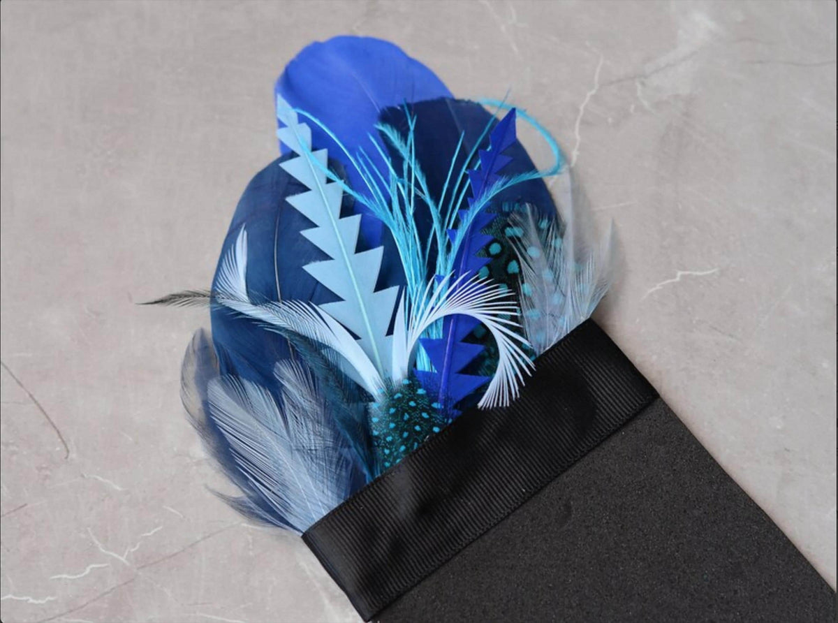 Shades of Blue Goose Feather Pocket Square No.181 | Suit Accessory | Feather Neck Tie | Grooms Outfit | Groomsmen Gift