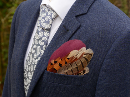Burgundy and Copper Pheasant Feather Pocket Square No.189 | Suit Accessory | Feather Neck Tie | Grooms Outfit | Groomsmen Gift | Wedding