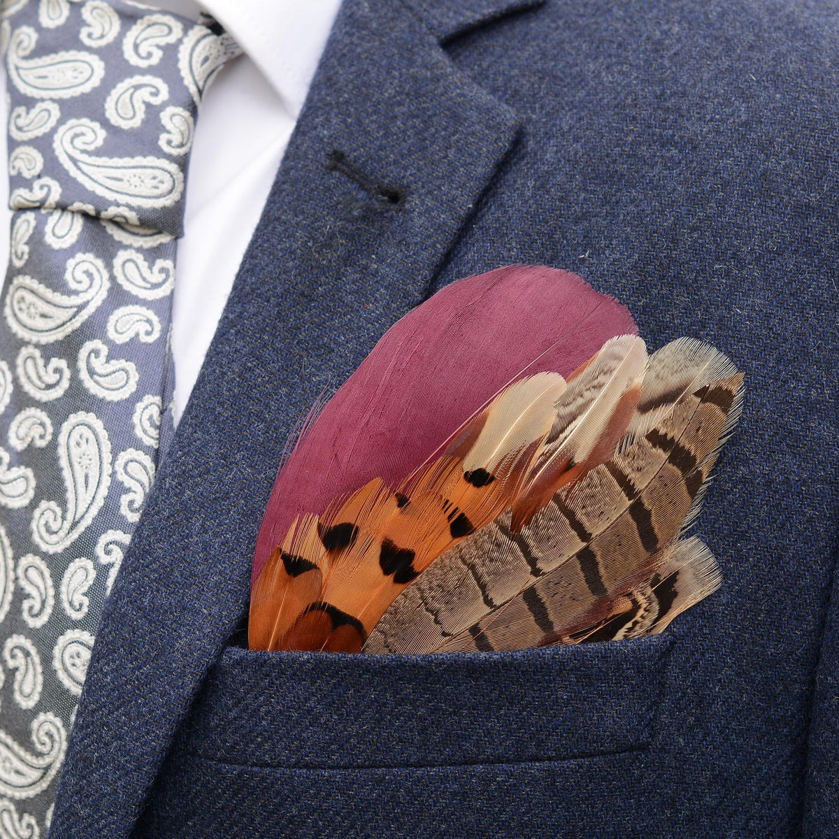 Burgundy and Copper Pheasant Feather Pocket Square No.189 | Suit Accessory | Feather Neck Tie | Grooms Outfit | Groomsmen Gift | Wedding