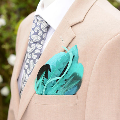 Turquoise, Teal and Green Feather Pocket Square No.219 | Suit Accessory | Feather Neck Tie | Grooms Outfit | Groomsmen | Wedding