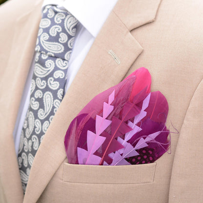 Plum Purple Feather Pocket Square No.220 | Suit Accessory | Feather Neck Tie | Grooms Outfit | Groomsmen Gift | Wedding