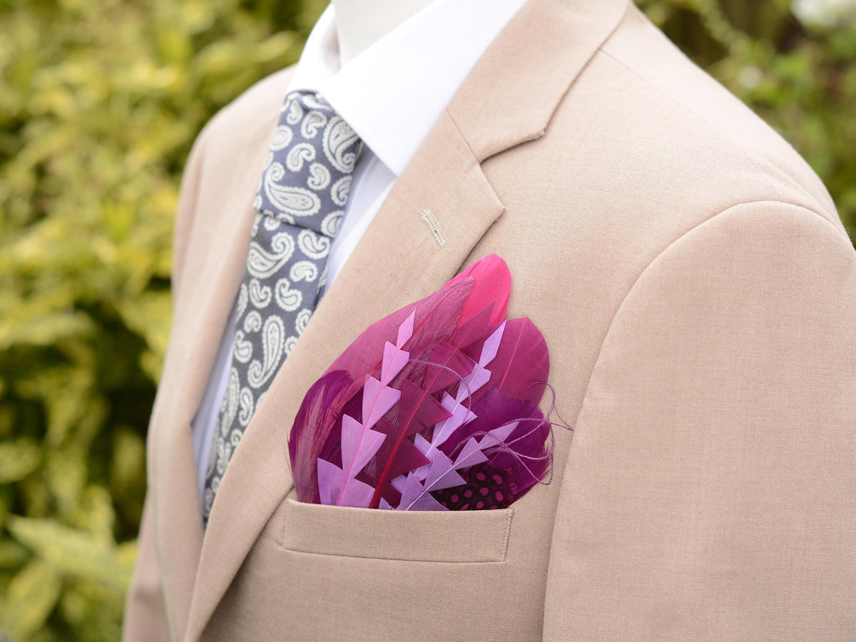 Plum Purple Feather Pocket Square No.220 | Suit Accessory | Feather Neck Tie | Grooms Outfit | Groomsmen Gift | Wedding