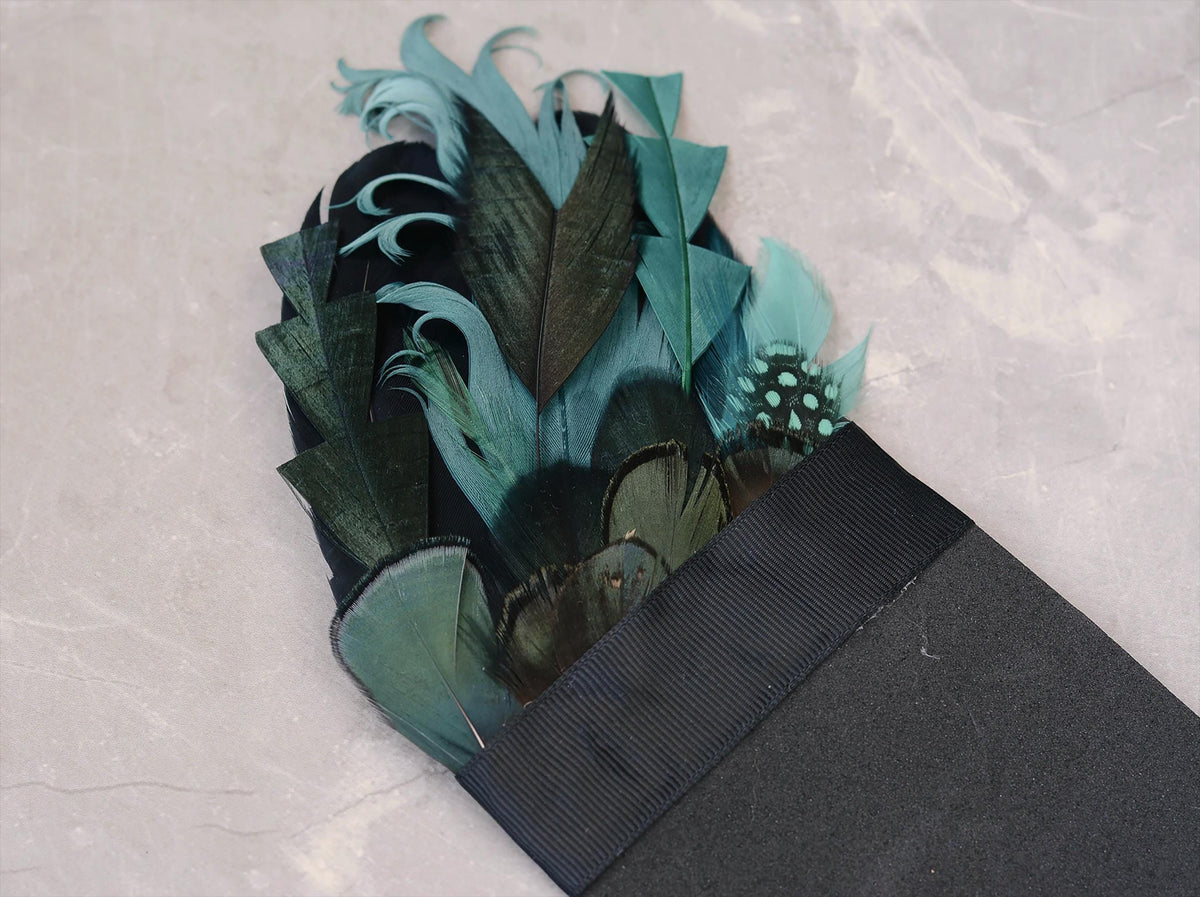 Shades of Teal and Green Feather Pocket Square No.153 | Suit Accessory | Feather Neck Tie | Grooms Outfit | Groomsmen Gift