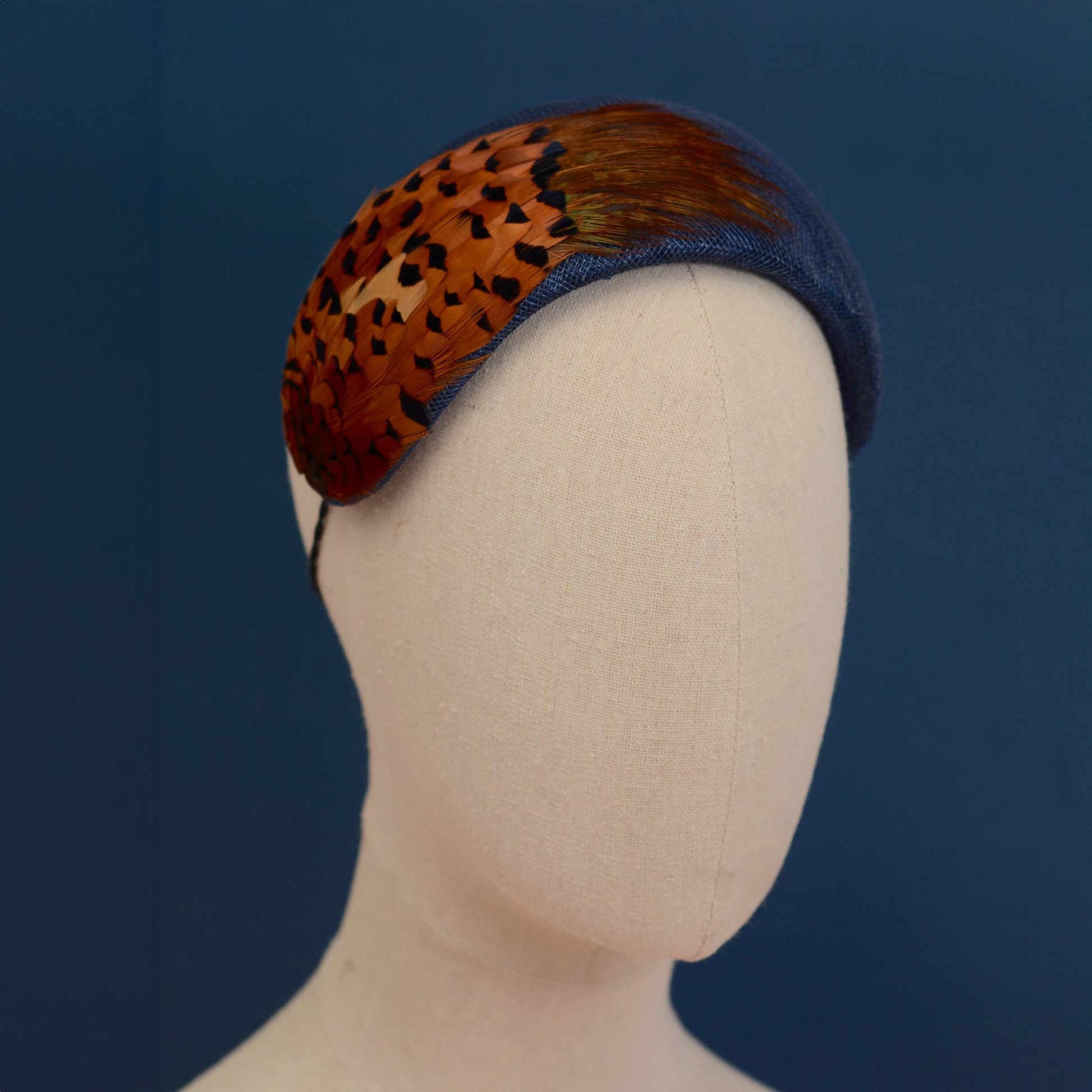 Navy Blue and Copper Pheasant Feather Bandeau Headband Fascinator | Pheasant Feather Hat | Wedding Fascinator