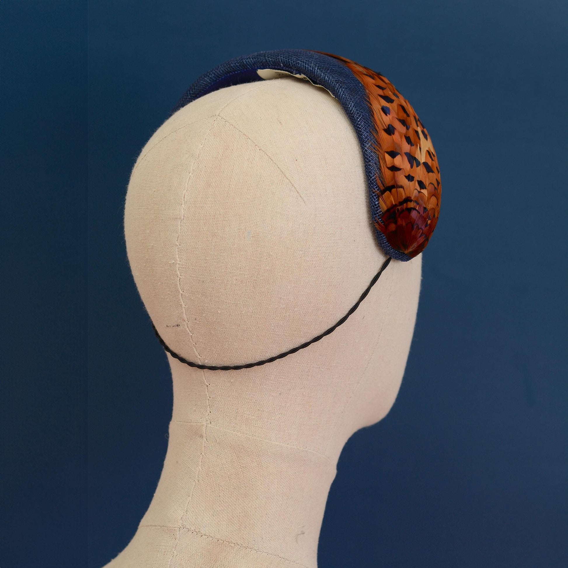 Navy Blue and Copper Pheasant Feather Bandeau Headband Fascinator | Pheasant Feather Hat | Wedding Fascinator
