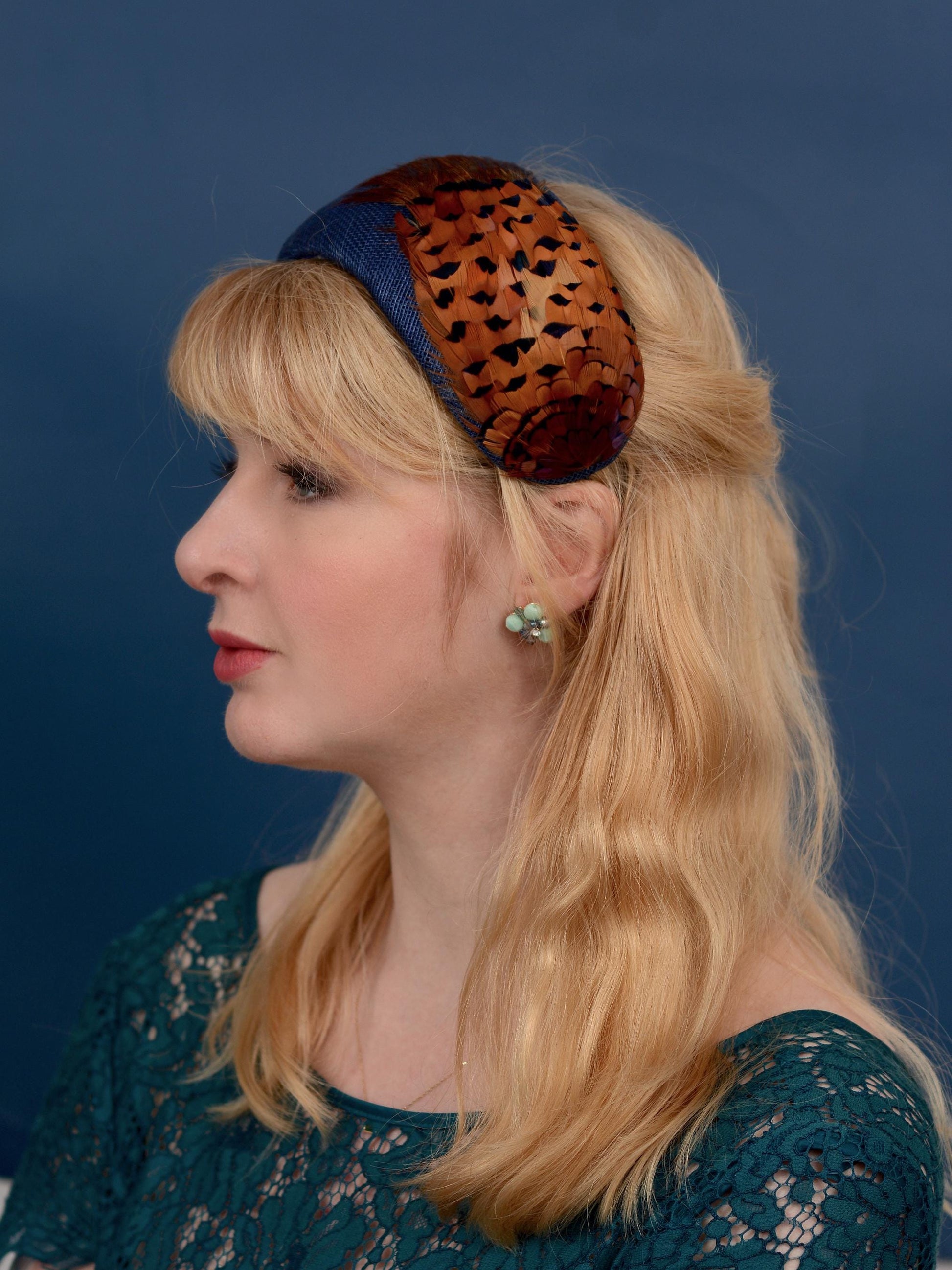 Navy Blue and Copper Pheasant Feather Bandeau Headband Fascinator | Pheasant Feather Hat | Wedding Fascinator