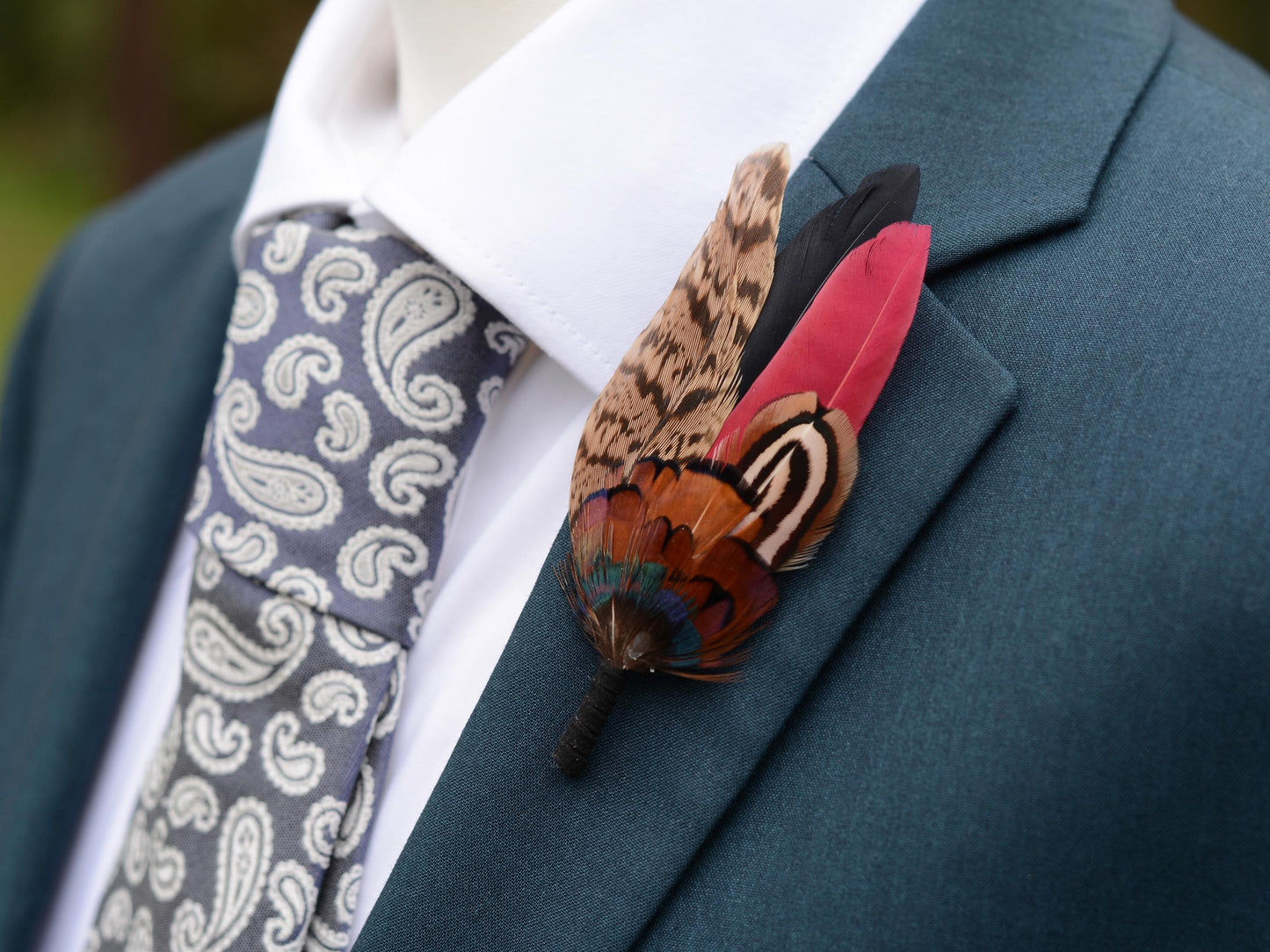 Burgundy, Black and Copper Pheasant Feather Lapel Pin / Hat Pin Small no.172 | Duck Feather Boutonniere | Pheasant Feather Brooch