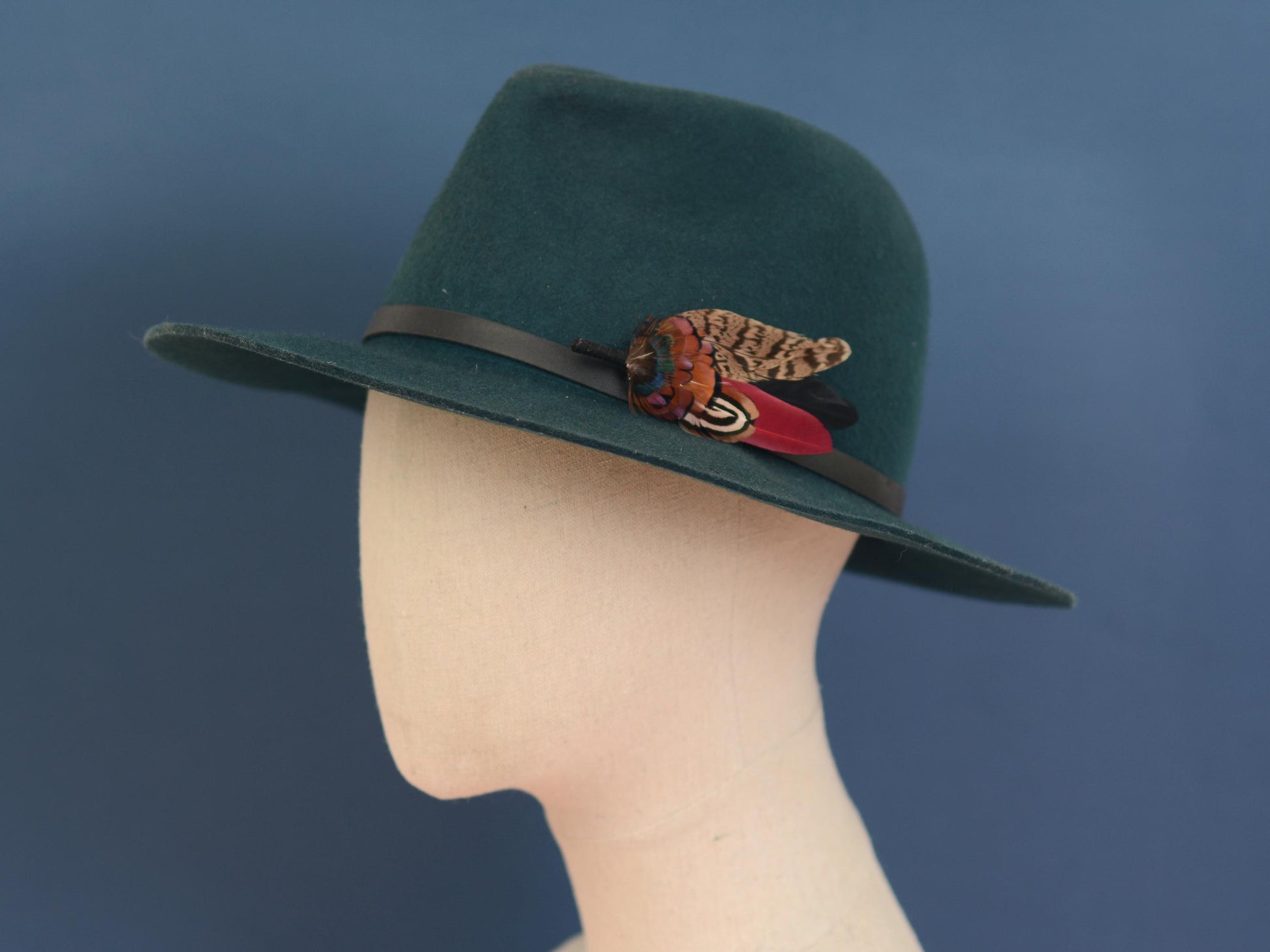 Burgundy, Black and Copper Pheasant Feather Lapel Pin / Hat Pin Small no.172 | Duck Feather Boutonniere | Pheasant Feather Brooch