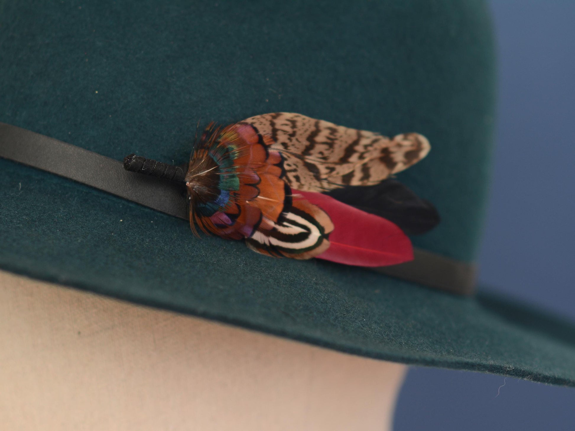 Burgundy, Black and Copper Pheasant Feather Lapel Pin / Hat Pin Small no.172 | Duck Feather Boutonniere | Pheasant Feather Brooch