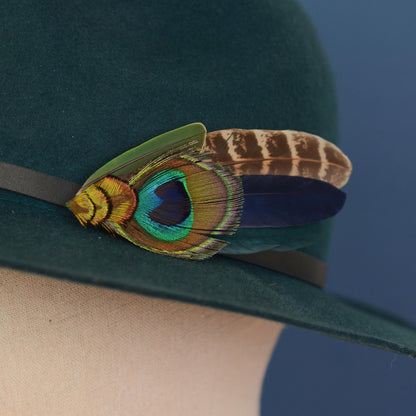 Green and Navy Peacock Feather Hat Pin / Lapel Pin No.158 | Unique Peacock Feather Boutonniere | Peacock Feather Brooch