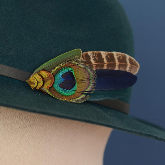 Green and Navy Peacock Feather Hat Pin / Lapel Pin No.158 | Unique Peacock Feather Boutonniere | Peacock Feather Brooch