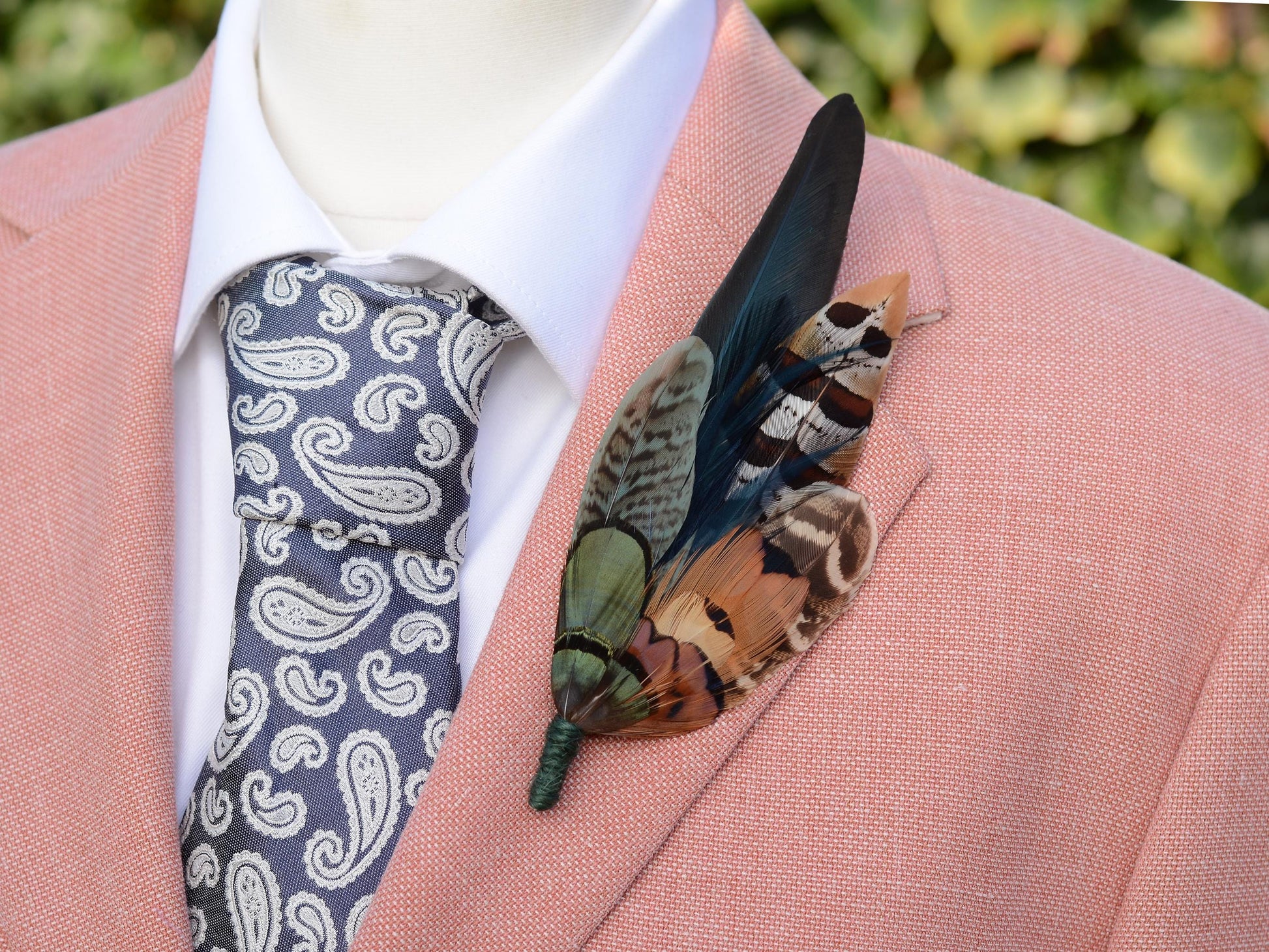 Pheasant Feather Hat Pin Brooch in Green and Copper No.301 | Unique Pheasant Feather Boutonniere
