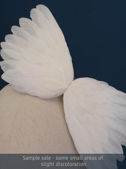 Sample Sale - White Side Perching Bird Wings Headpiece Fascinator
