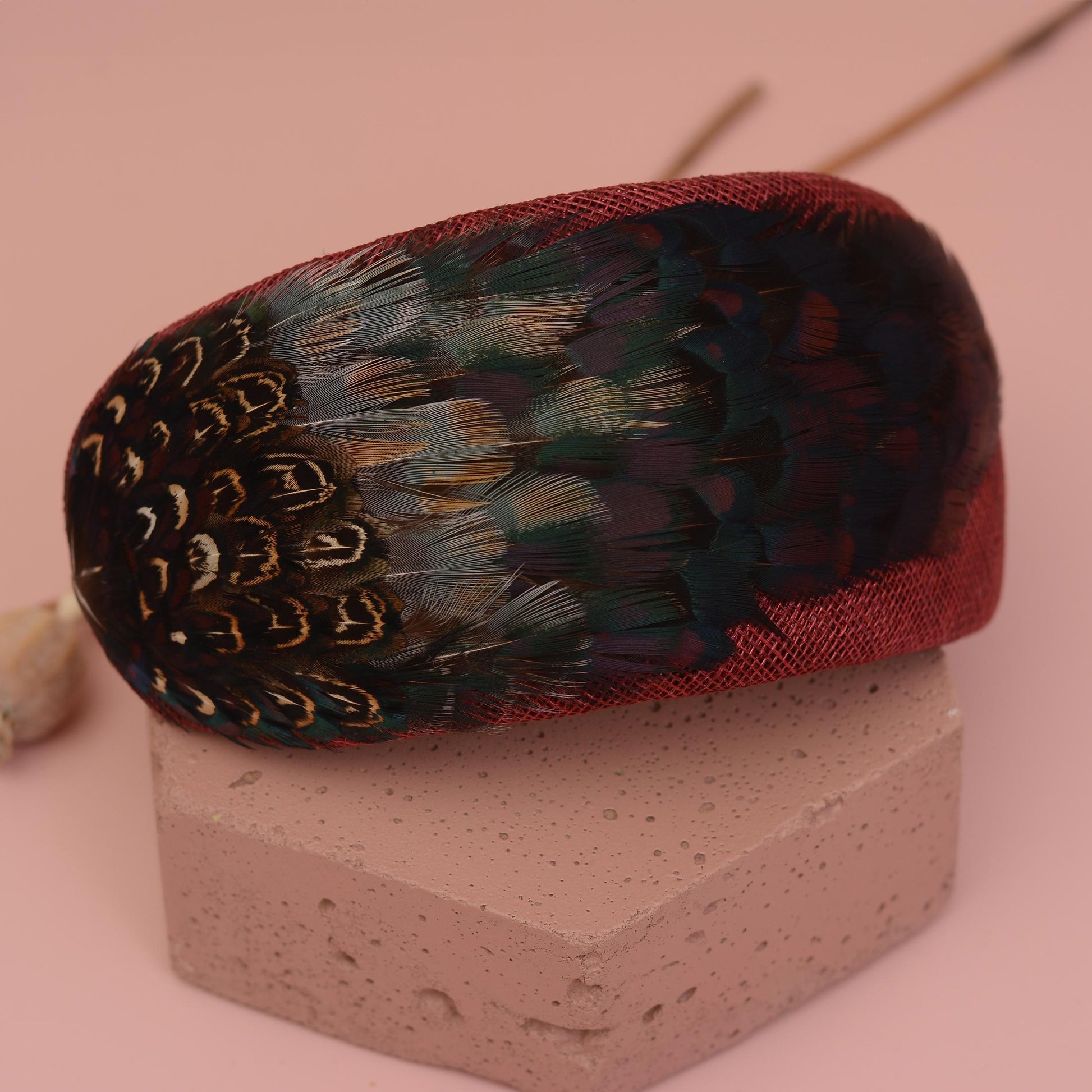 Burgundy and Pheasant Feather Bandeau Headband Fascinator | Pheasant Feather Hat | Wedding Fascinator