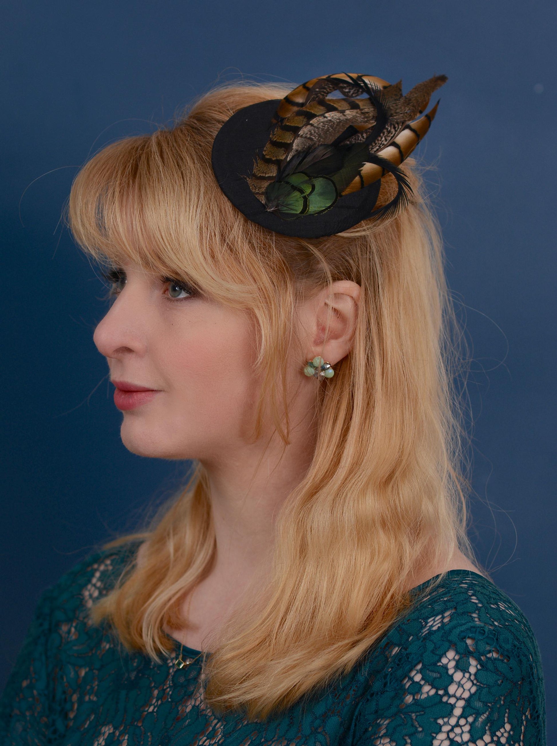 Black Pheasant Feather Fascinator | Black Feather Hat | Wedding Fascinator | Black Fascinator