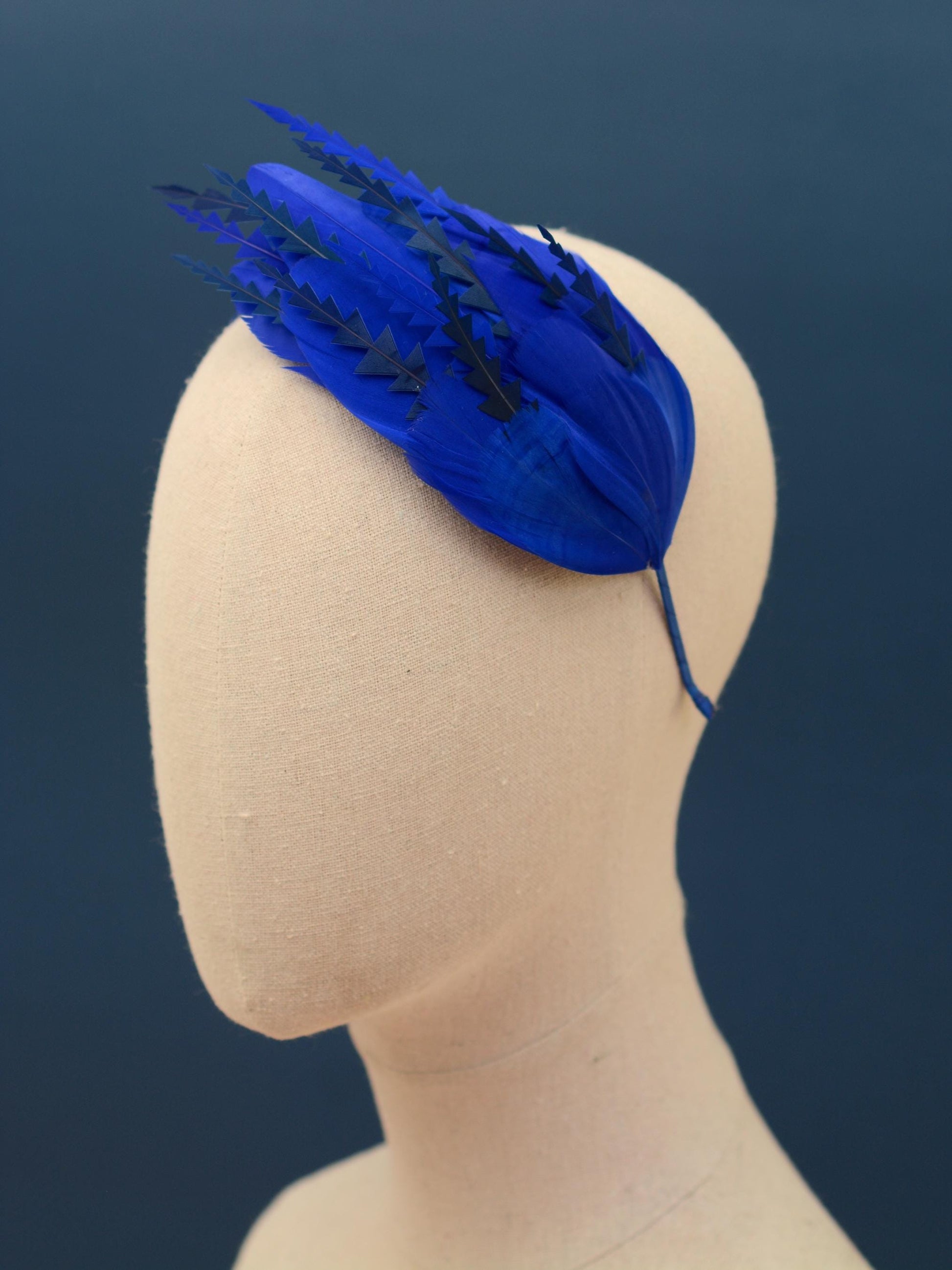 Cobalt Blue Feather Fascinator Headband No.006 | Blue Feather Headband | Blue Feather Headpiece