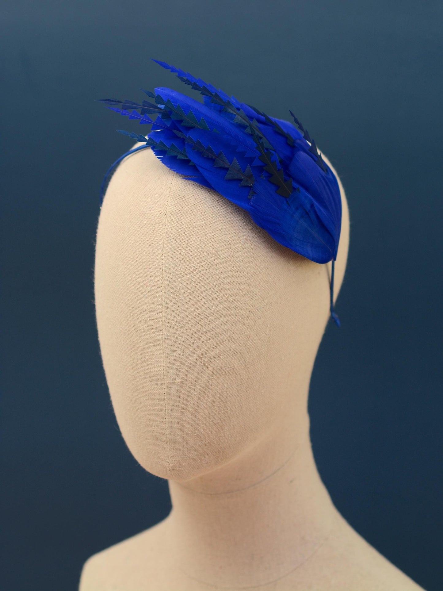 Cobalt Blue Feather Fascinator Headband No.006 | Blue Feather Headband | Blue Feather Headpiece
