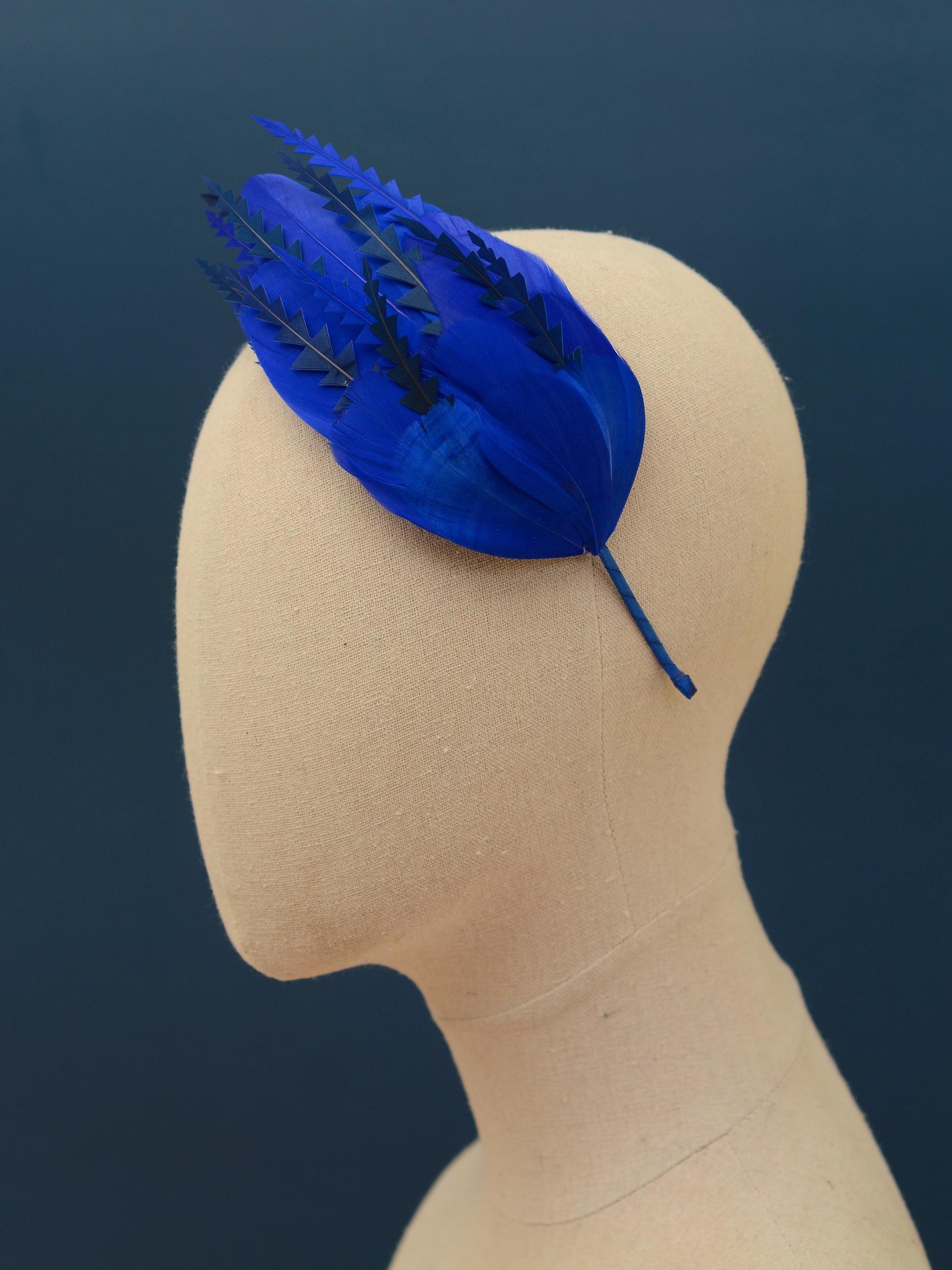 Cobalt Blue Feather Fascinator Headband No.006 | Blue Feather Headband | Blue Feather Headpiece