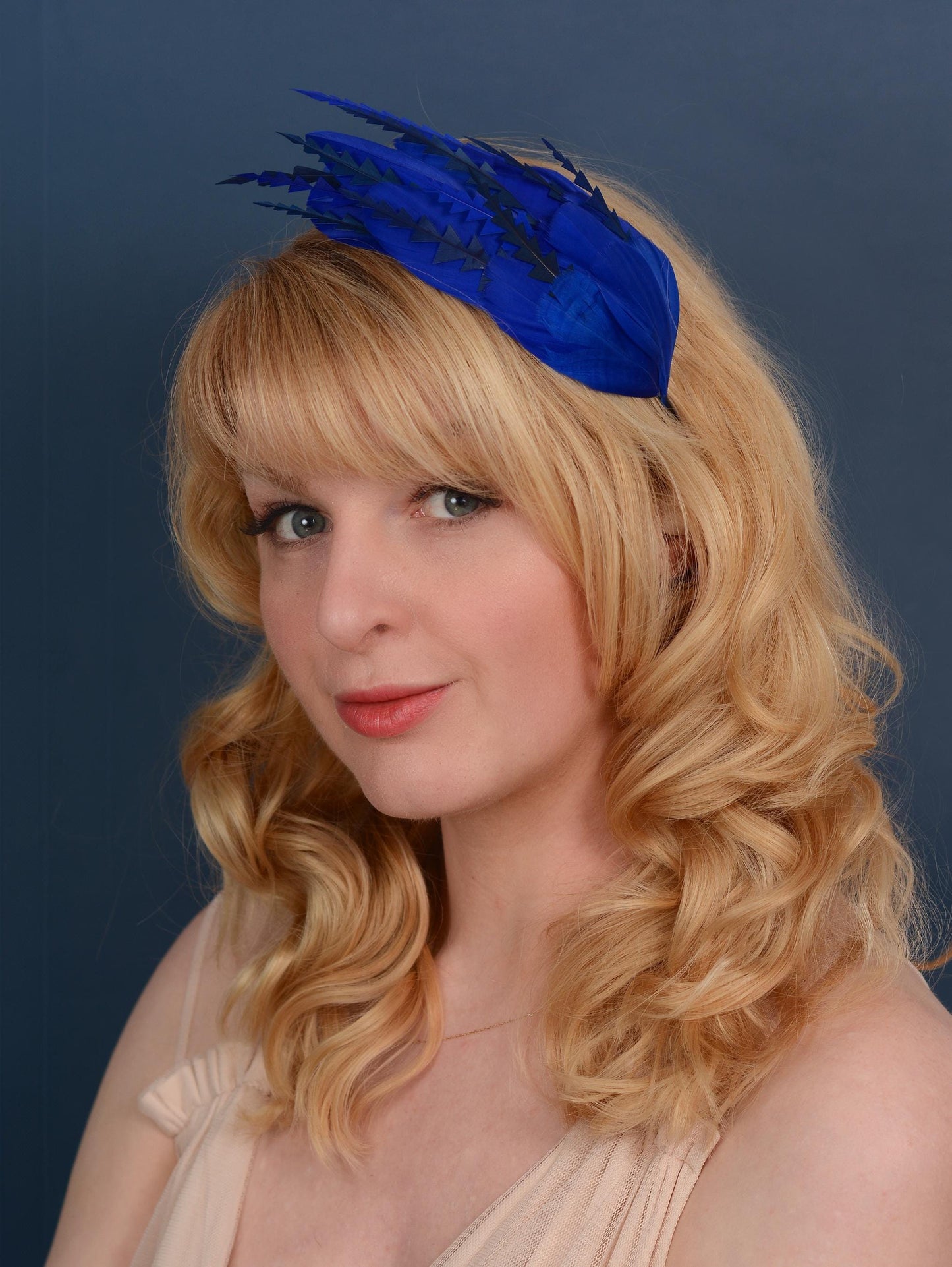 Cobalt Blue Feather Fascinator Headband No.006 | Blue Feather Headband | Blue Feather Headpiece