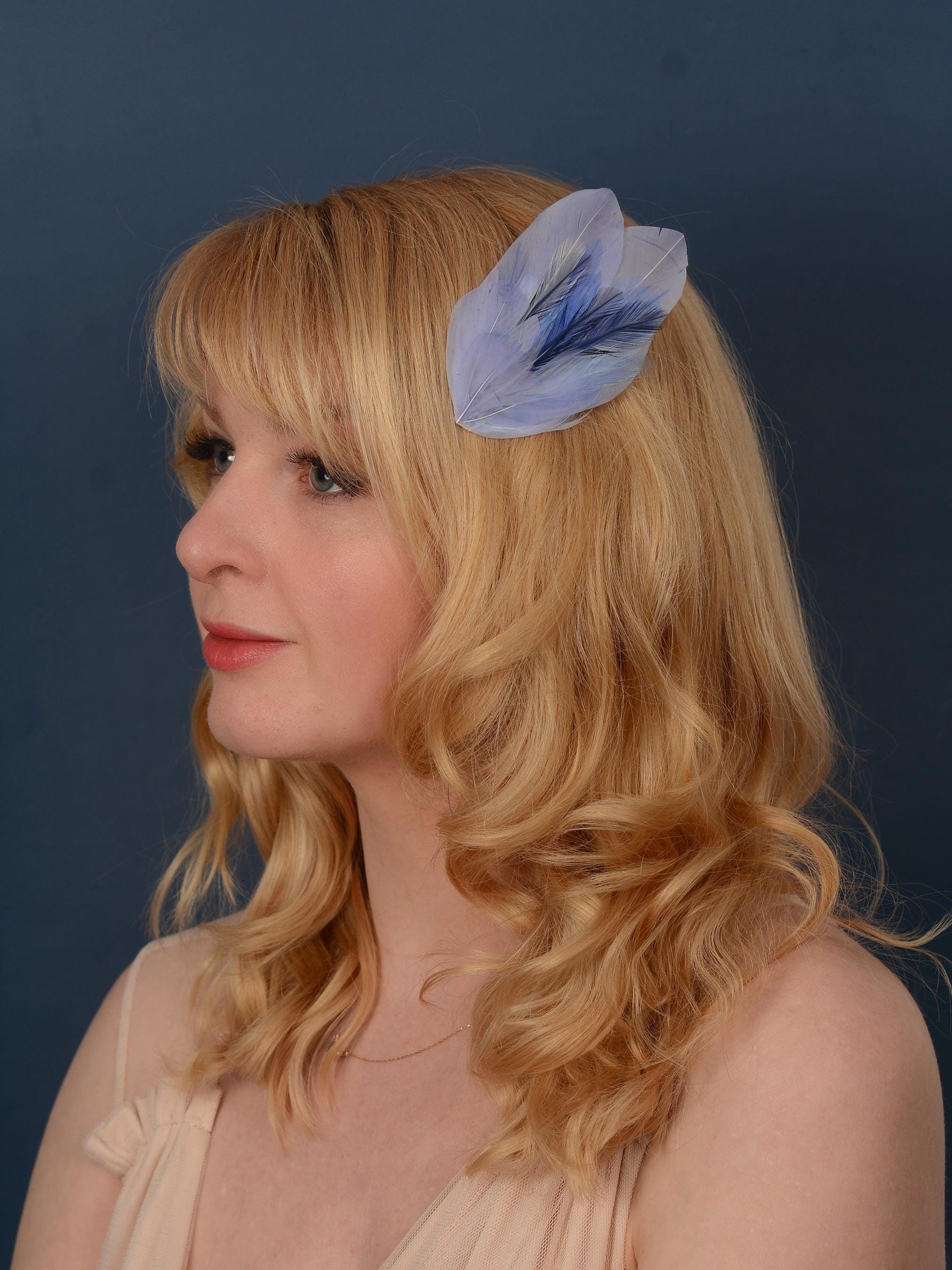 Feather Hair Clip in Powder Blue, Feather Fascinator In Blue
