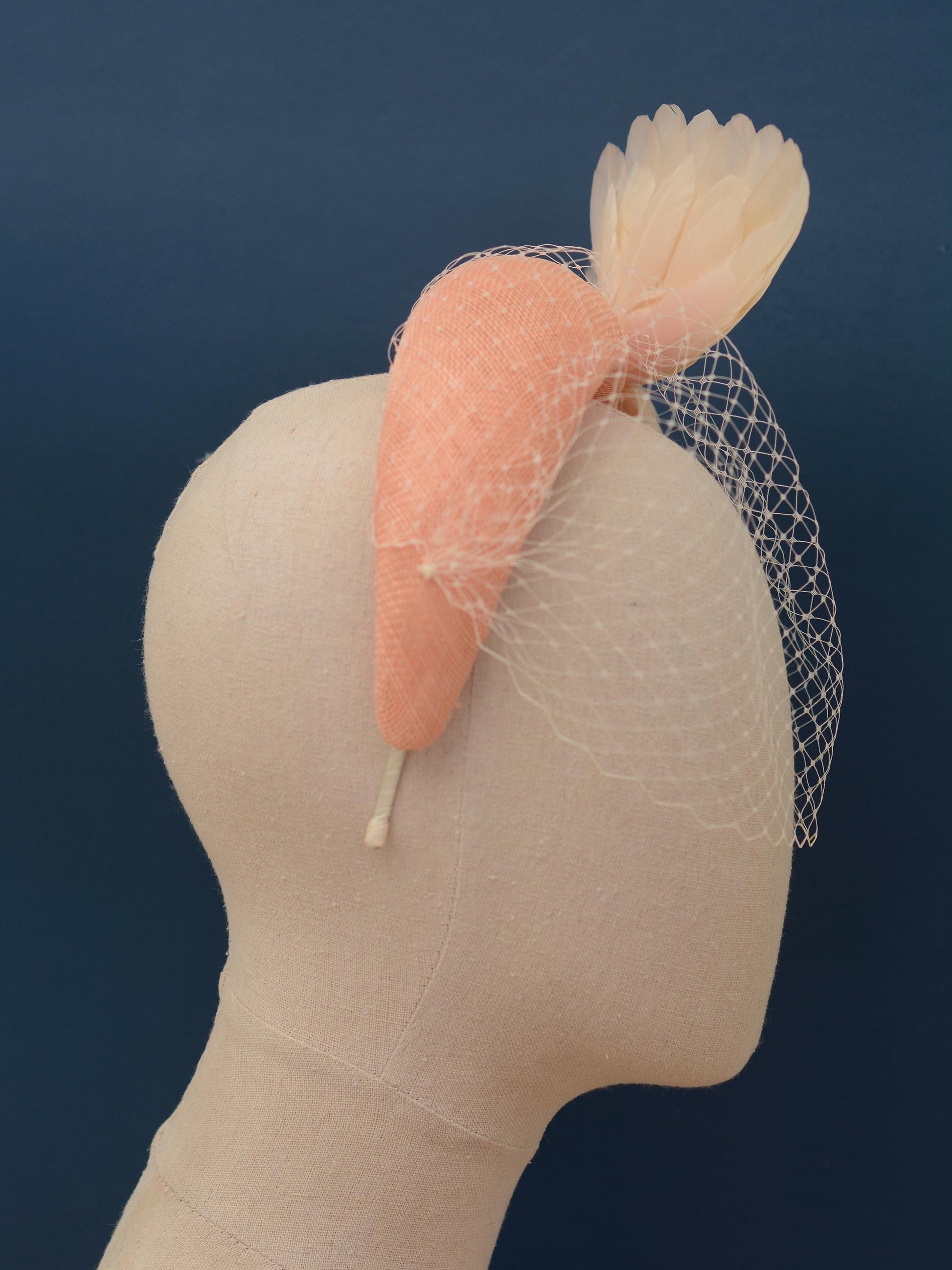 Blush Pink and Ivory Bird Wings Bandeau Headband Fascinator with Ivory Birdcage Veil