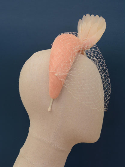 Blush Pink and Ivory Bird Wings Bandeau Headband Fascinator with Ivory Birdcage Veil