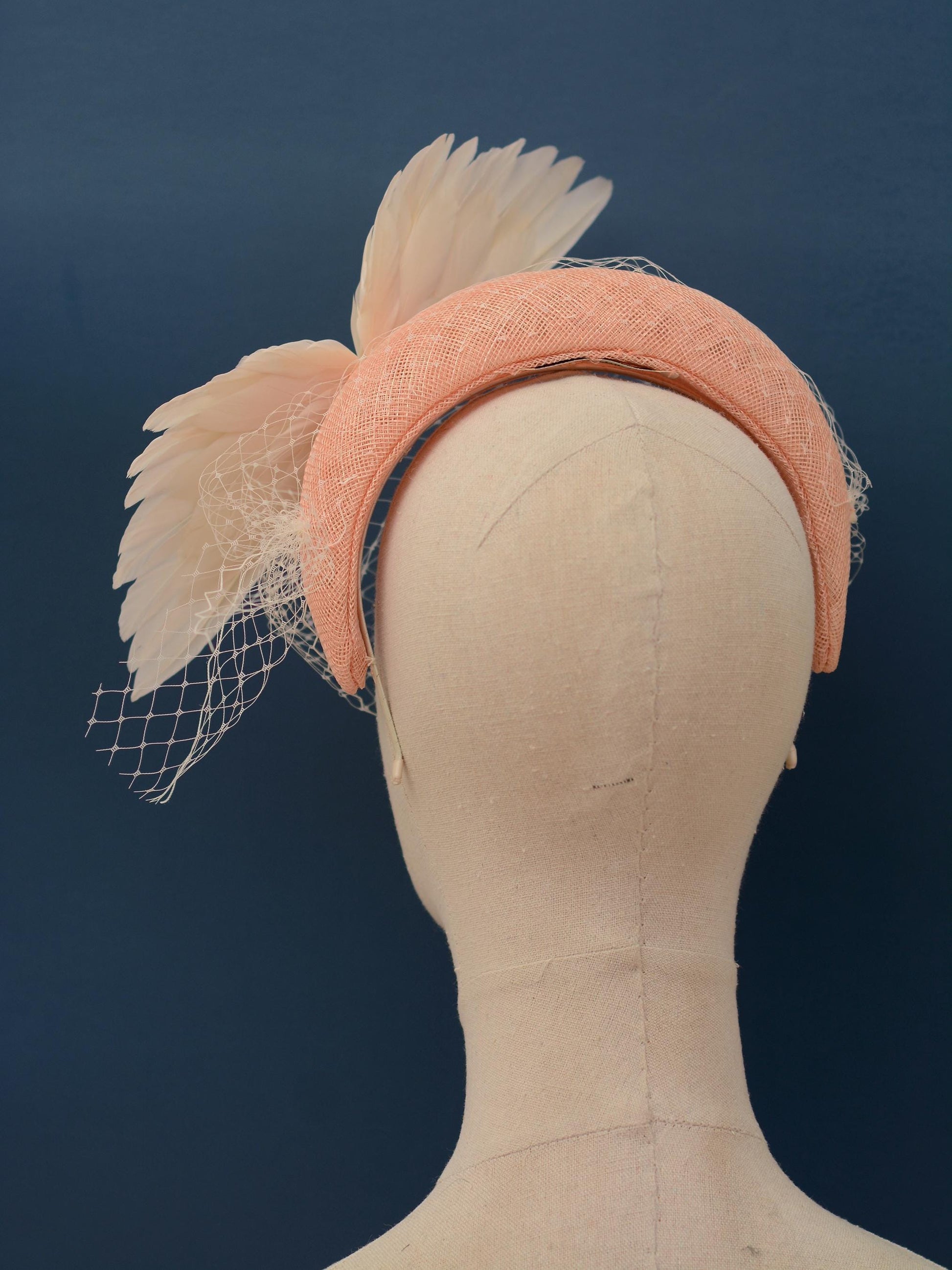 Blush Pink and Ivory Bird Wings Bandeau Headband Fascinator with Ivory Birdcage Veil
