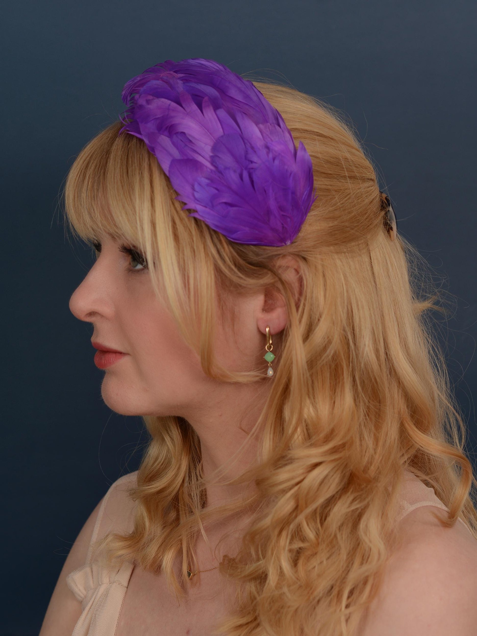 Cosmic Purple Feather Fascinator Headband No.014 | Purple Feather Headband | Purple Feather Headpiece