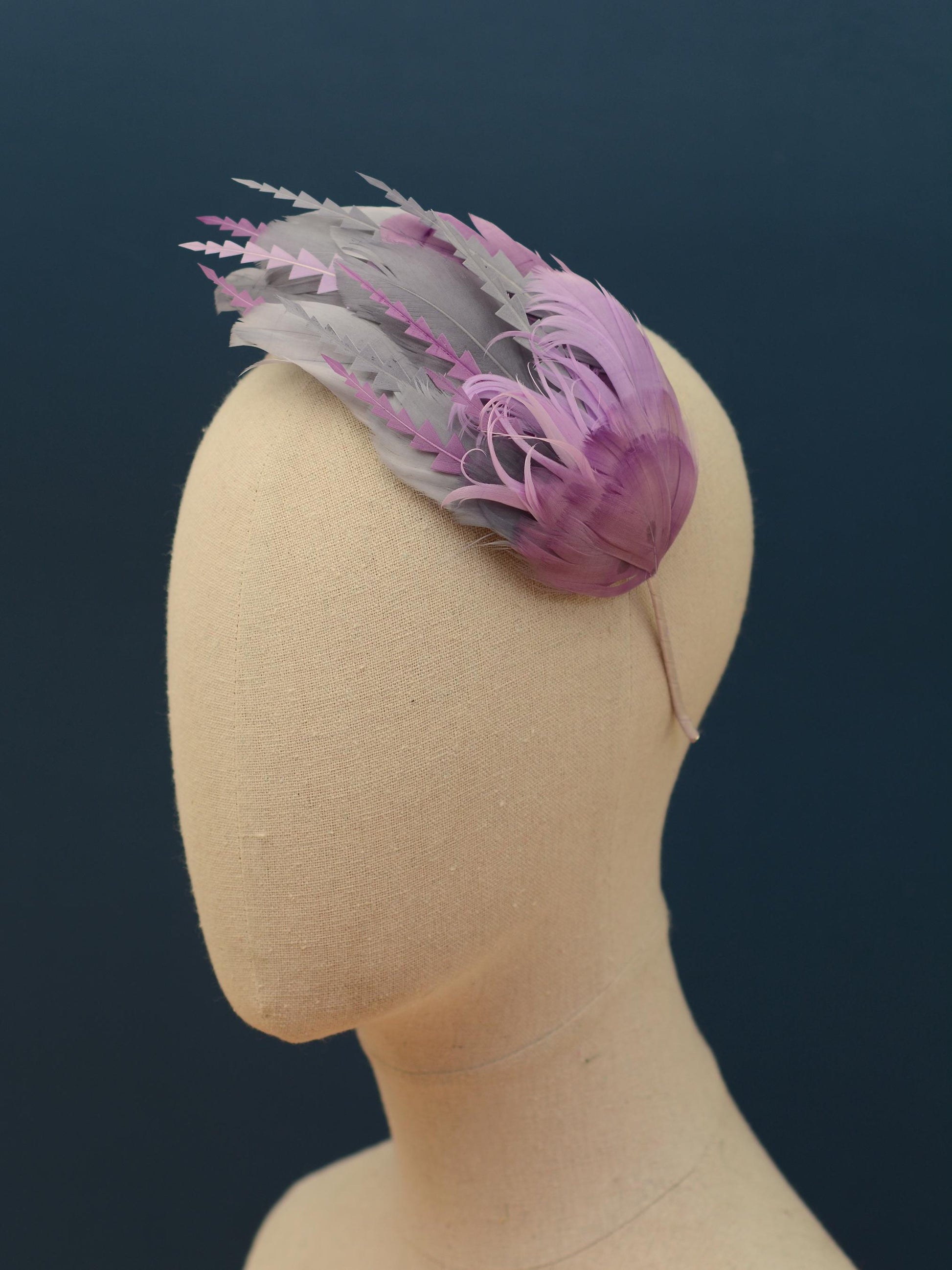 Ombre Grey and Lavender Purple Feather Fascinator Headband No.011 | Grey Feather Headband | Purple Feather Headpiece