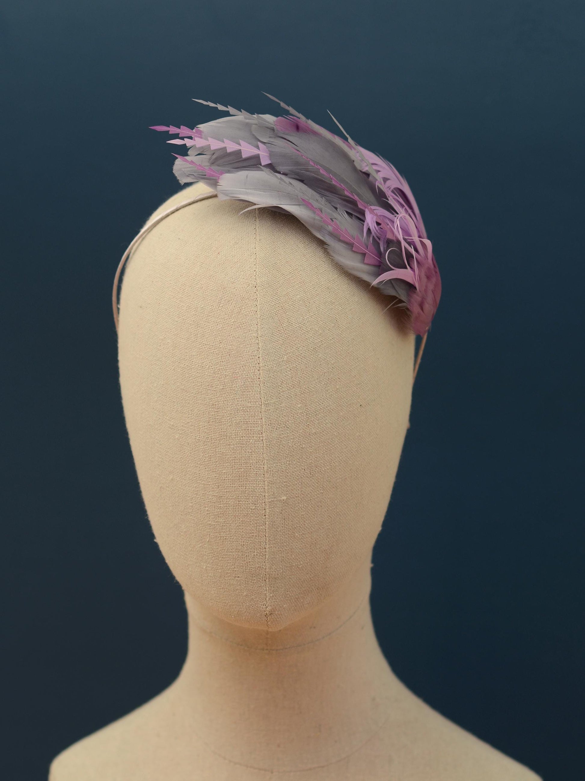 Ombre Grey and Lavender Purple Feather Fascinator Headband No.011 | Grey Feather Headband | Purple Feather Headpiece