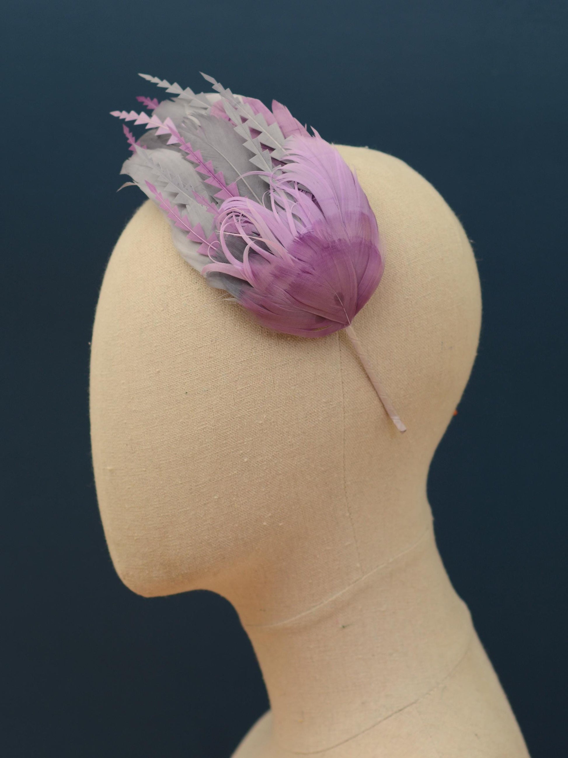 Ombre Grey and Lavender Purple Feather Fascinator Headband No.011 | Grey Feather Headband | Purple Feather Headpiece