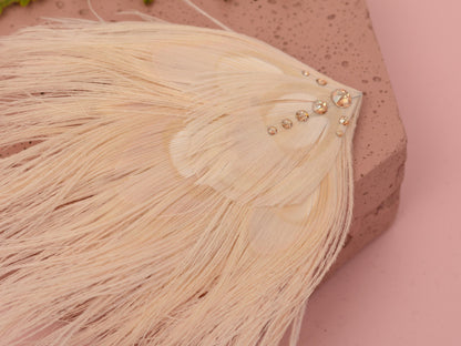 Feather Fascinator in Ivory Peacock with Swarovski Crystal Detail | Bridal Feather Hair Clip | Bridal Feather Hairpiece | Bridal Headpiece