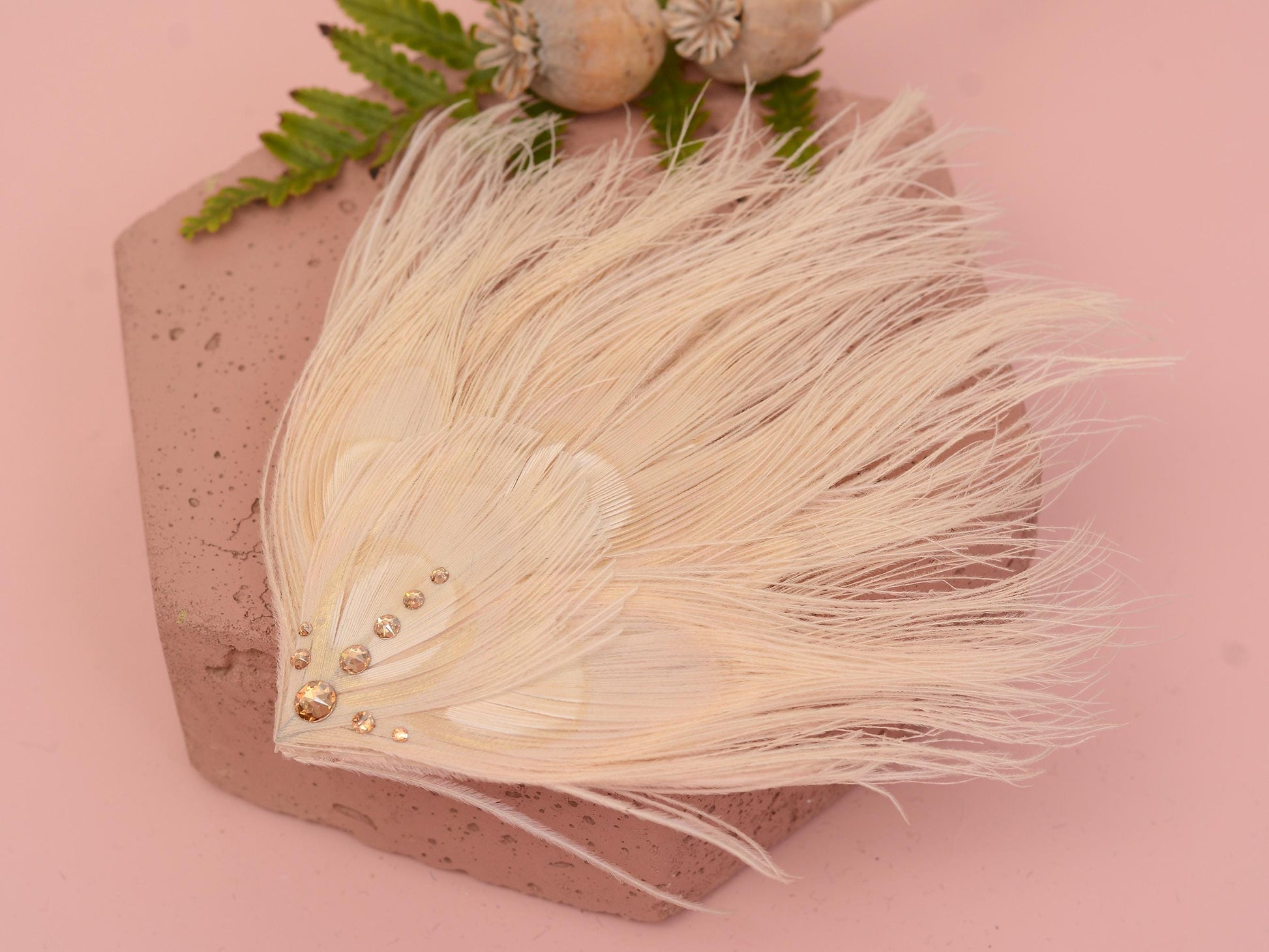 Feather Fascinator in Ivory Peacock with Swarovski Crystal Detail | Bridal Feather Hair Clip | Bridal Feather Hairpiece | Bridal Headpiece