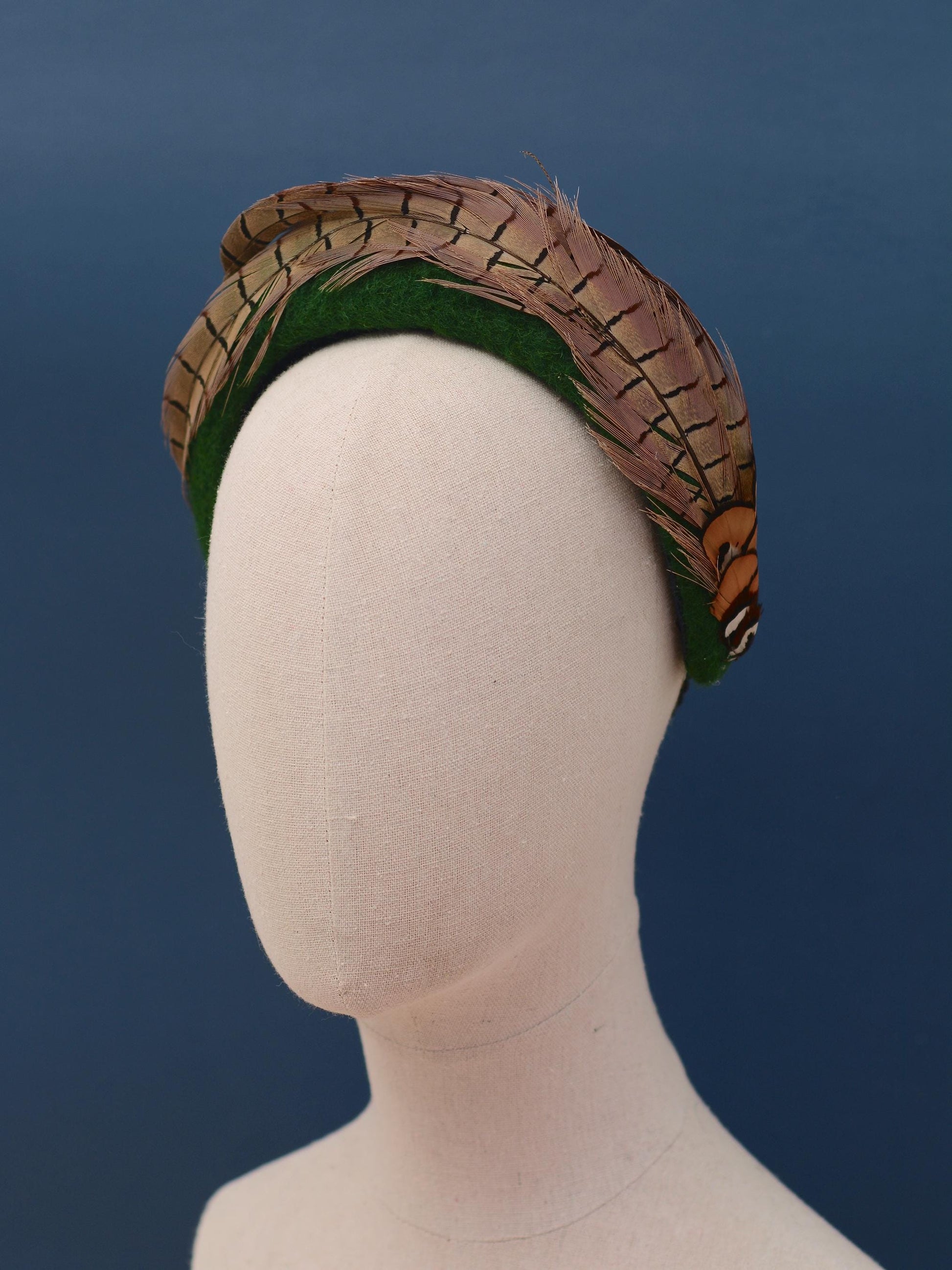 Pheasant Feather and Geen Wool Bandeau Headband Fascinator