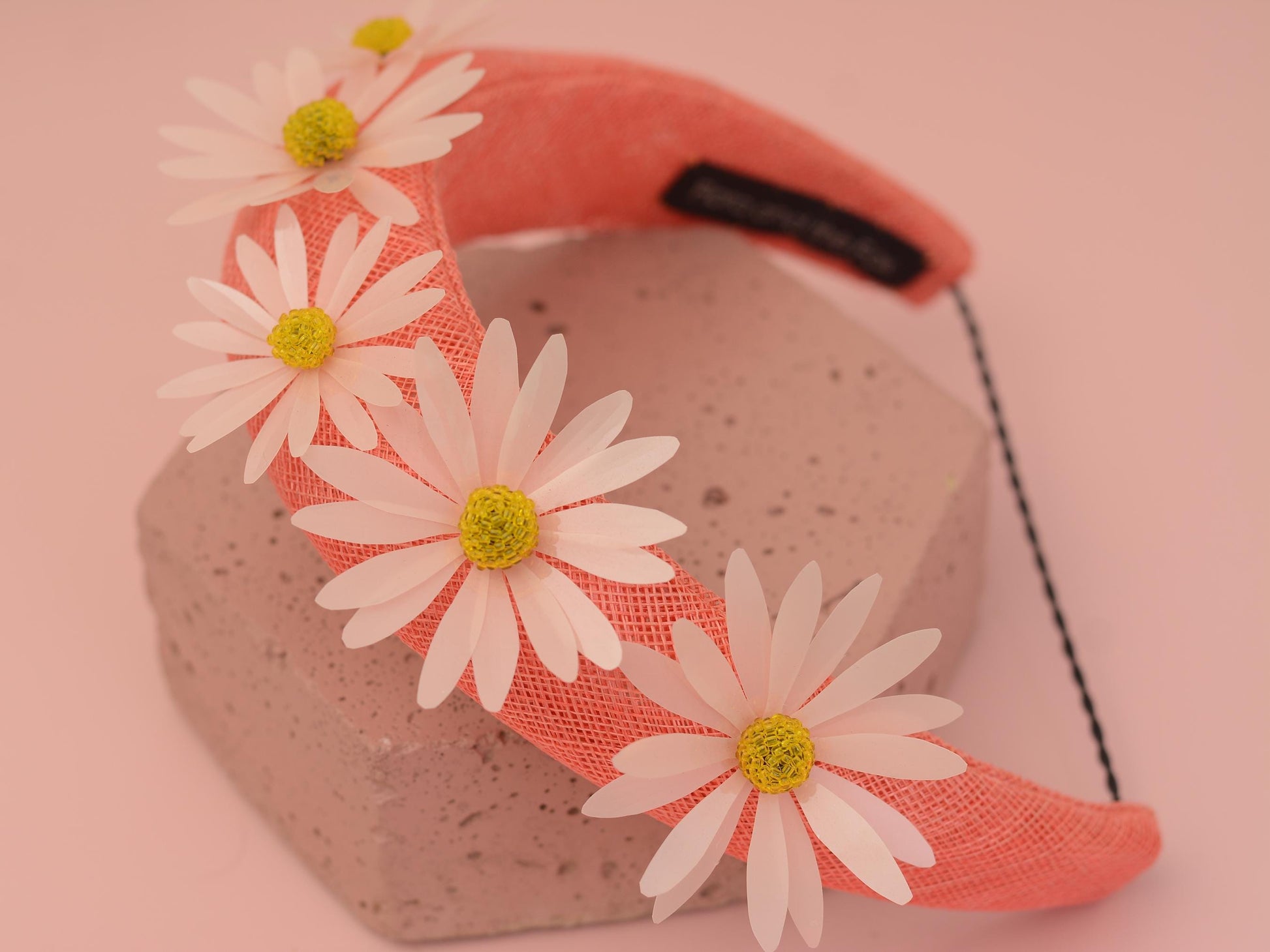 Coral Pink and Sequin Daisy Bandeau Headband Fascinator | Feather Hat | Wedding Fascinator
