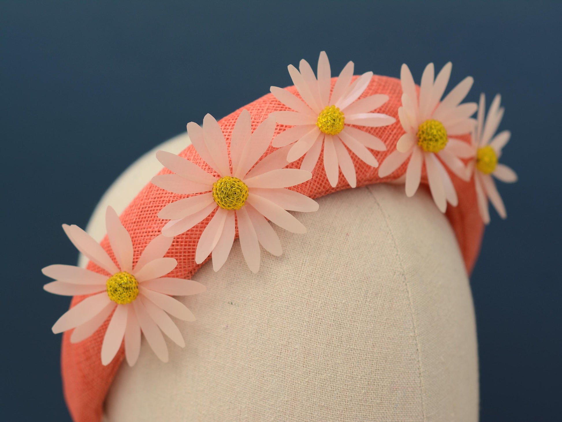 Coral Pink and Sequin Daisy Bandeau Headband Fascinator | Feather Hat | Wedding Fascinator