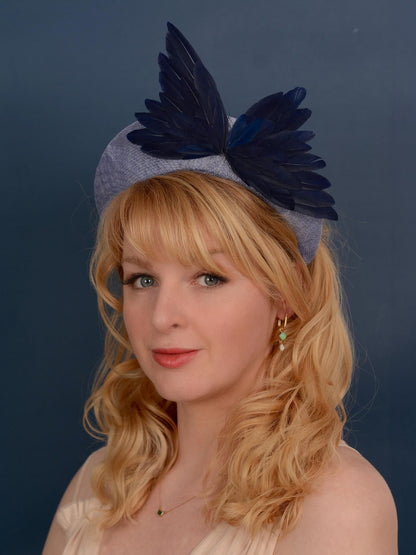 Bird Wing Navy and Cornflower Blue Halo Bandeau Headband Fascinator