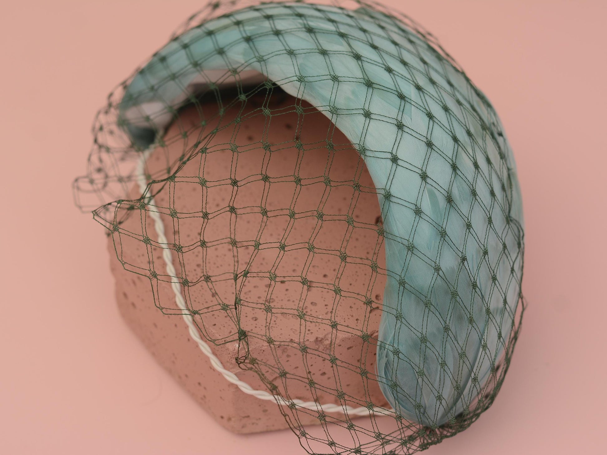 Luxury Sage Green Goose Feather Bandeau Headband Fascinator with Vintage Veiling | Feather Hat | Wedding Fascinator