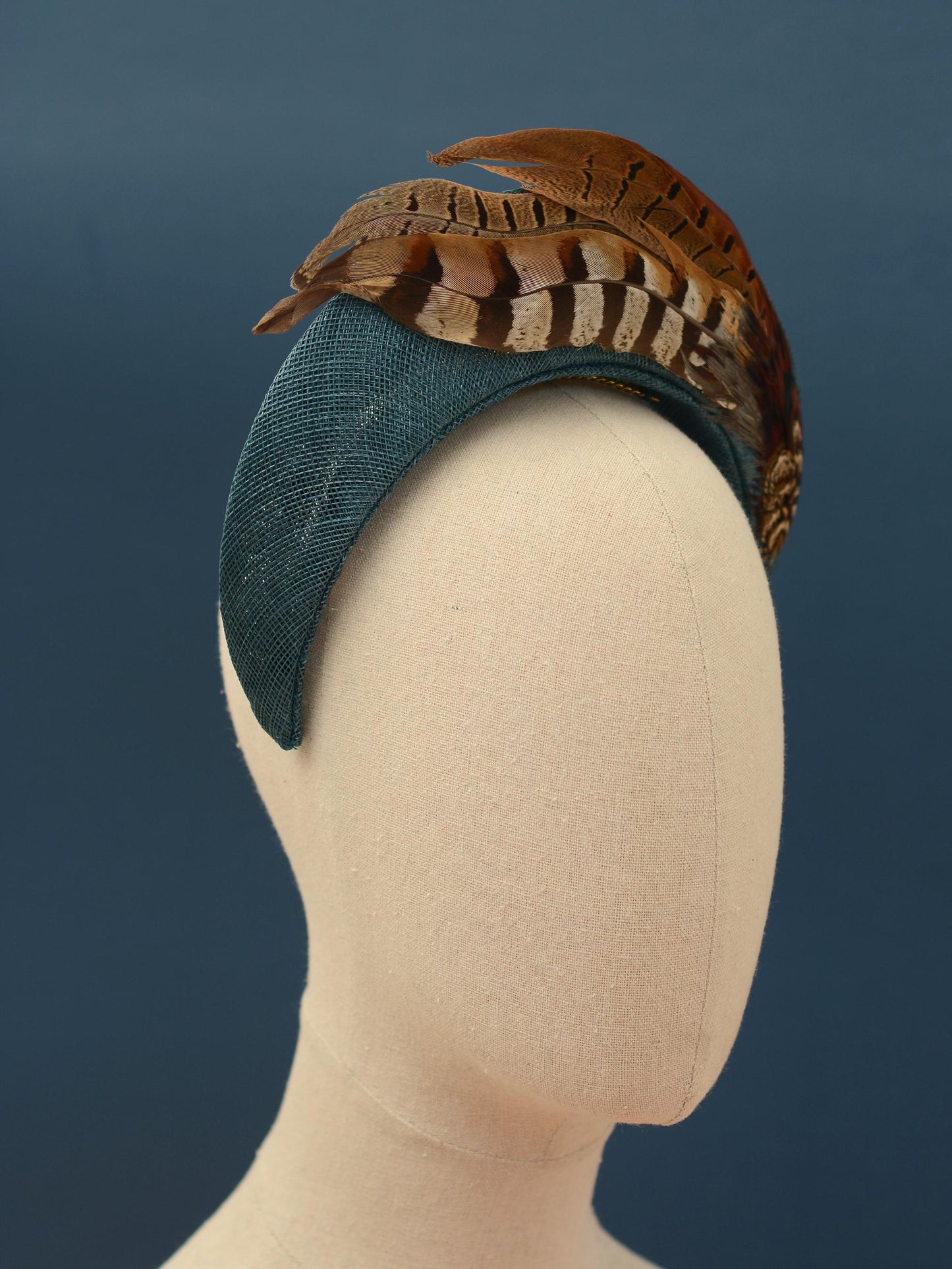 Pheasant Feather and Teal Halo Bandeau Headband Fascinator