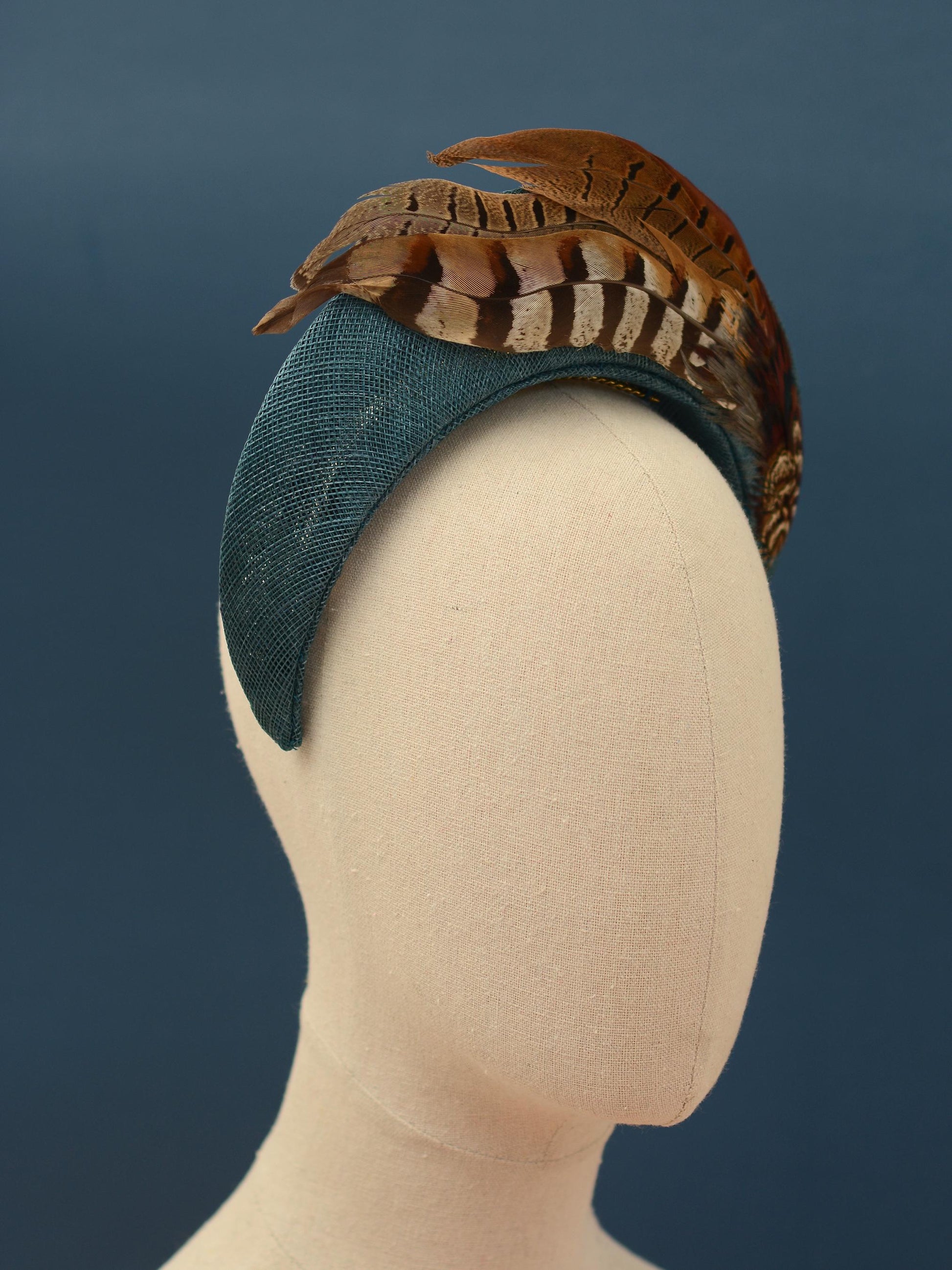 Pheasant Feather and Teal Halo Bandeau Headband Fascinator