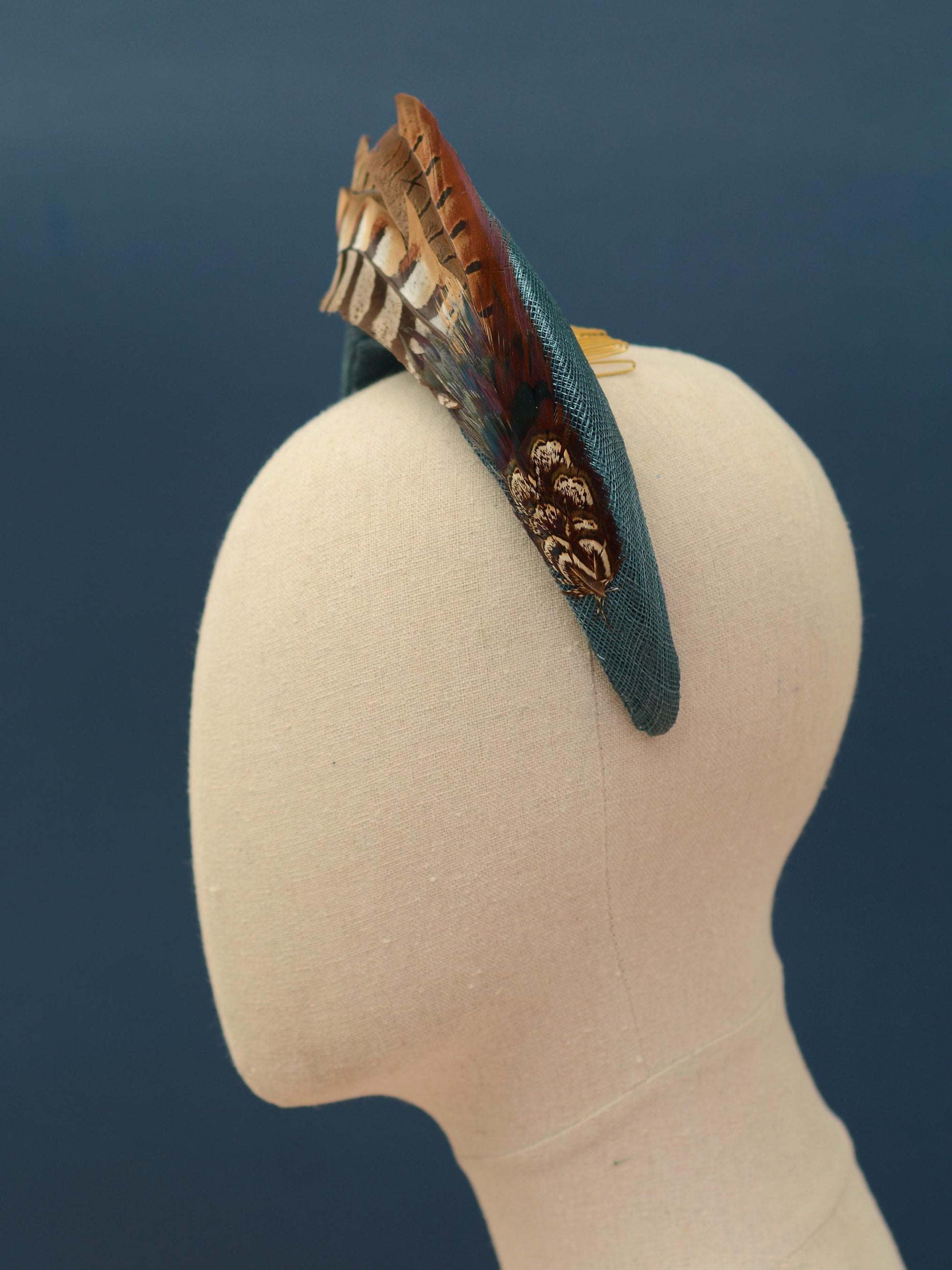 Pheasant Feather and Teal Halo Bandeau Headband Fascinator