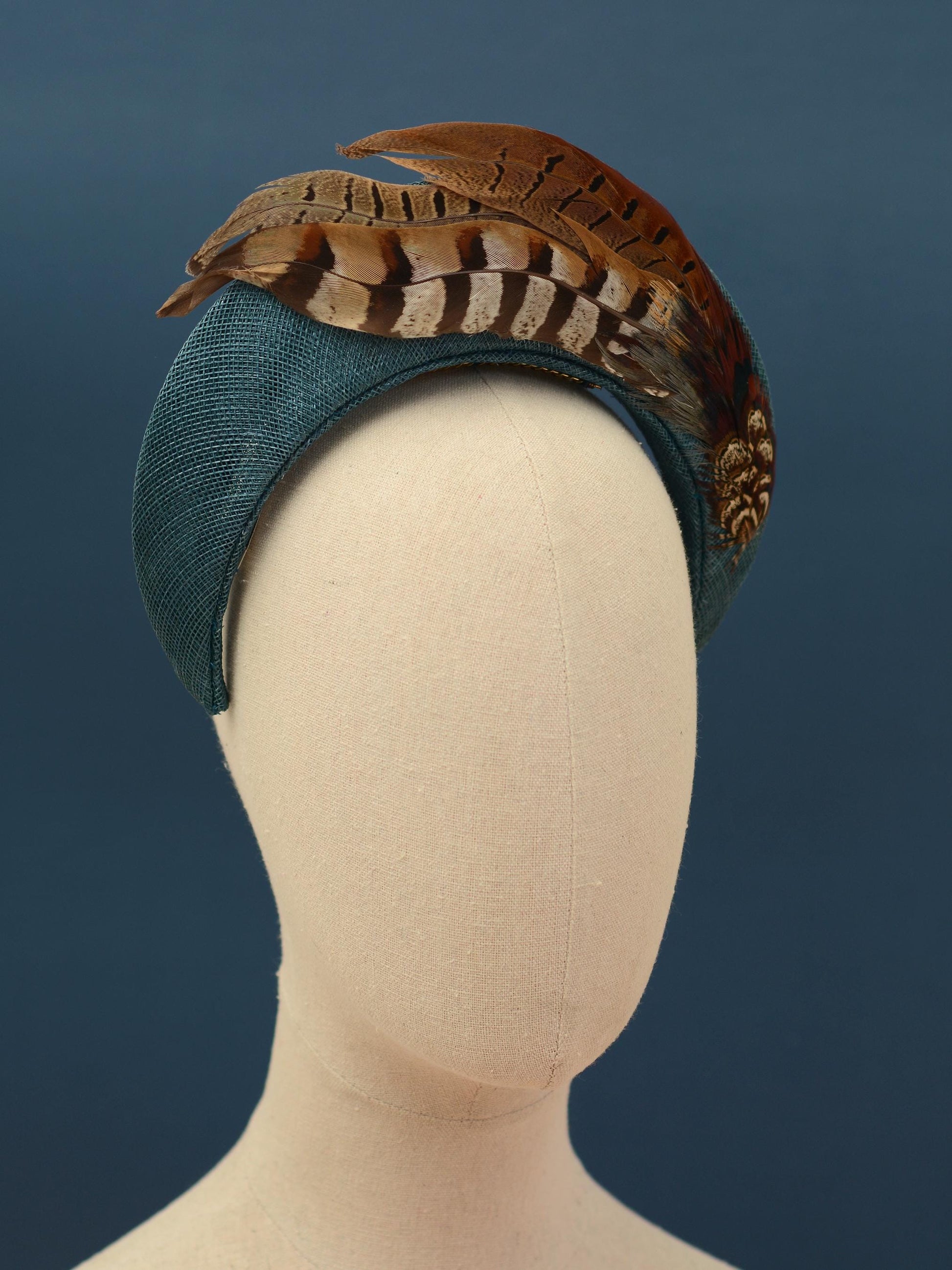Pheasant Feather and Teal Halo Bandeau Headband Fascinator