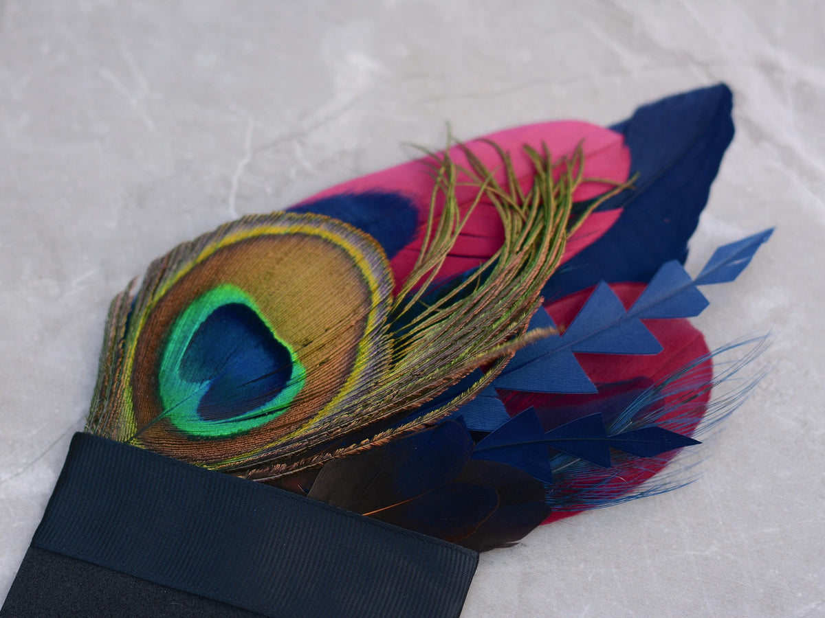 Burgundy, Navy Blue and Peacock Feather Pocket Square No.242 | Suit Accessory | Feather Neck Tie | Grooms Outfit | Groomsmen | Wedding
