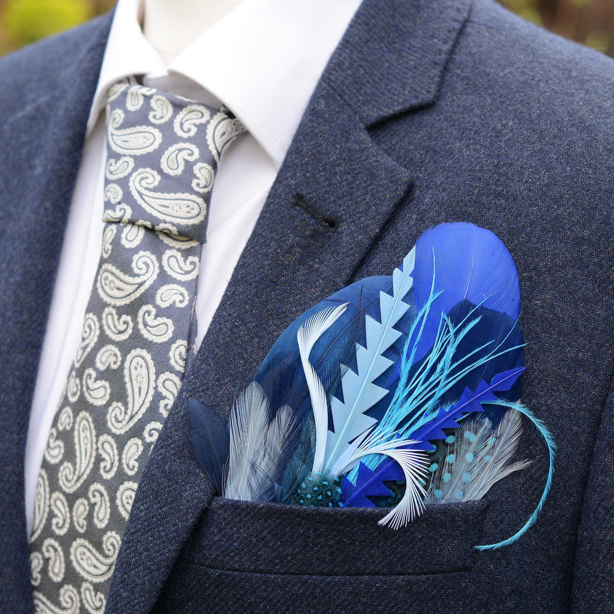 Shades of Blue Goose Feather Pocket Square No.181 | Suit Accessory | Feather Neck Tie | Grooms Outfit | Groomsmen Gift